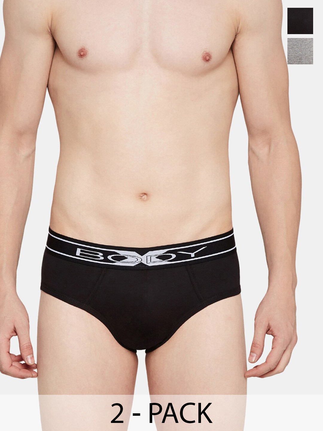 BODYX Pack Of 2 Low-Rise Pure Cotton Briefs BX10A-B-BKGML-2