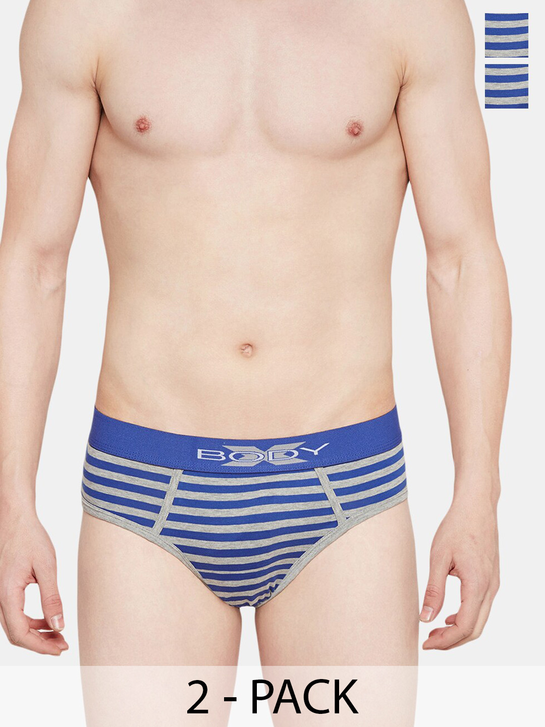 BODYX Men Pack of 2 Striped Cotton Briefs BX03B-RBL-2-XL