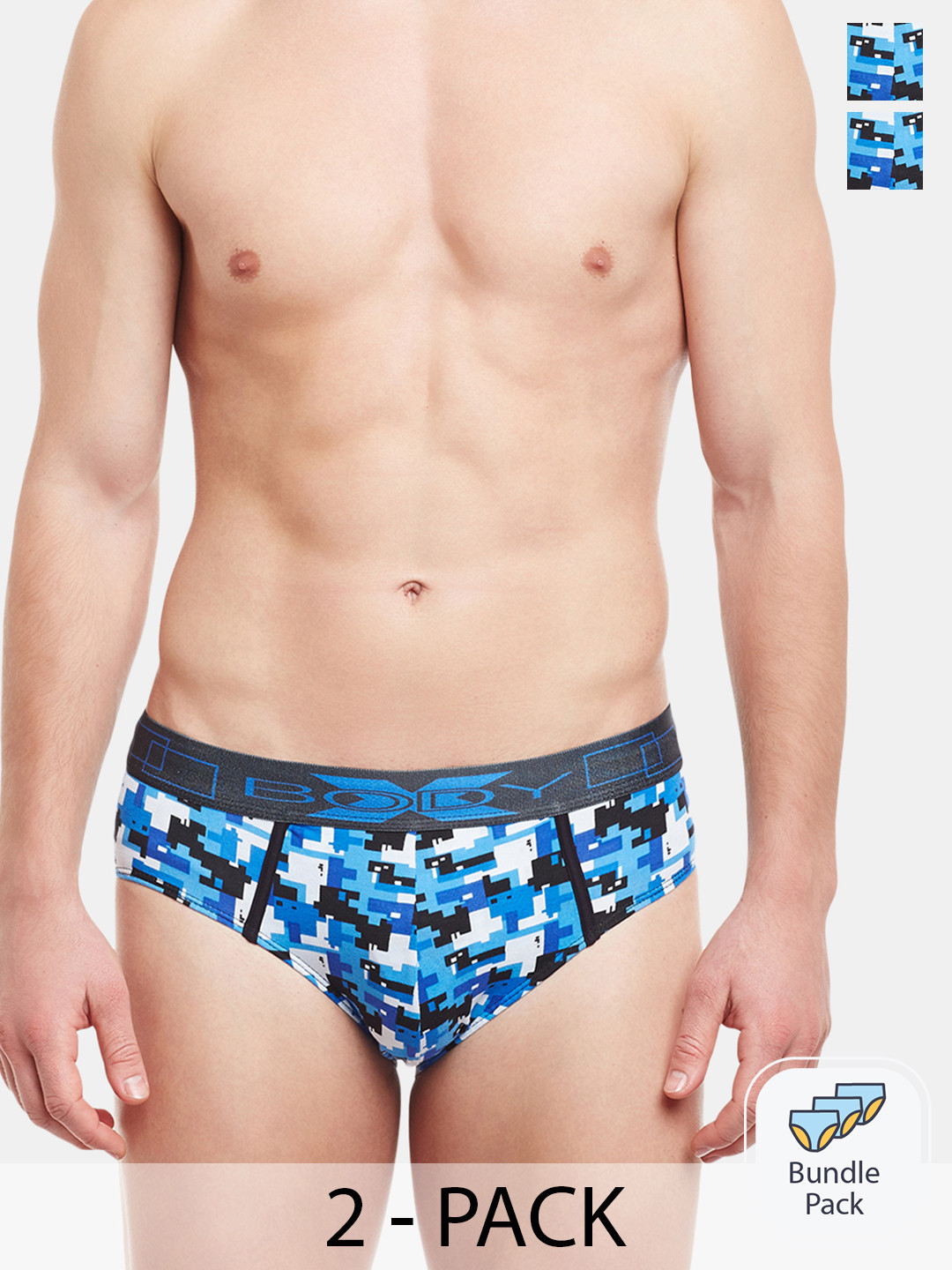 BODYX Men Pack Of 2 Printed Cotton Ribbed Briefs BX01B-Print2-2PCS-S
