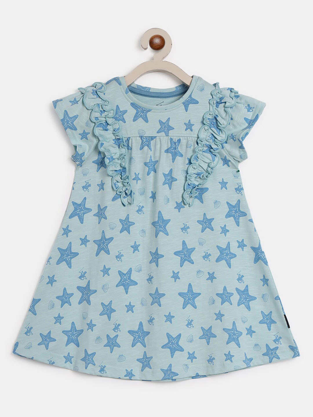 Beverly Hills Polo Club Girls Conversational Printed Ruffles Pure Cotton A-Line Dress