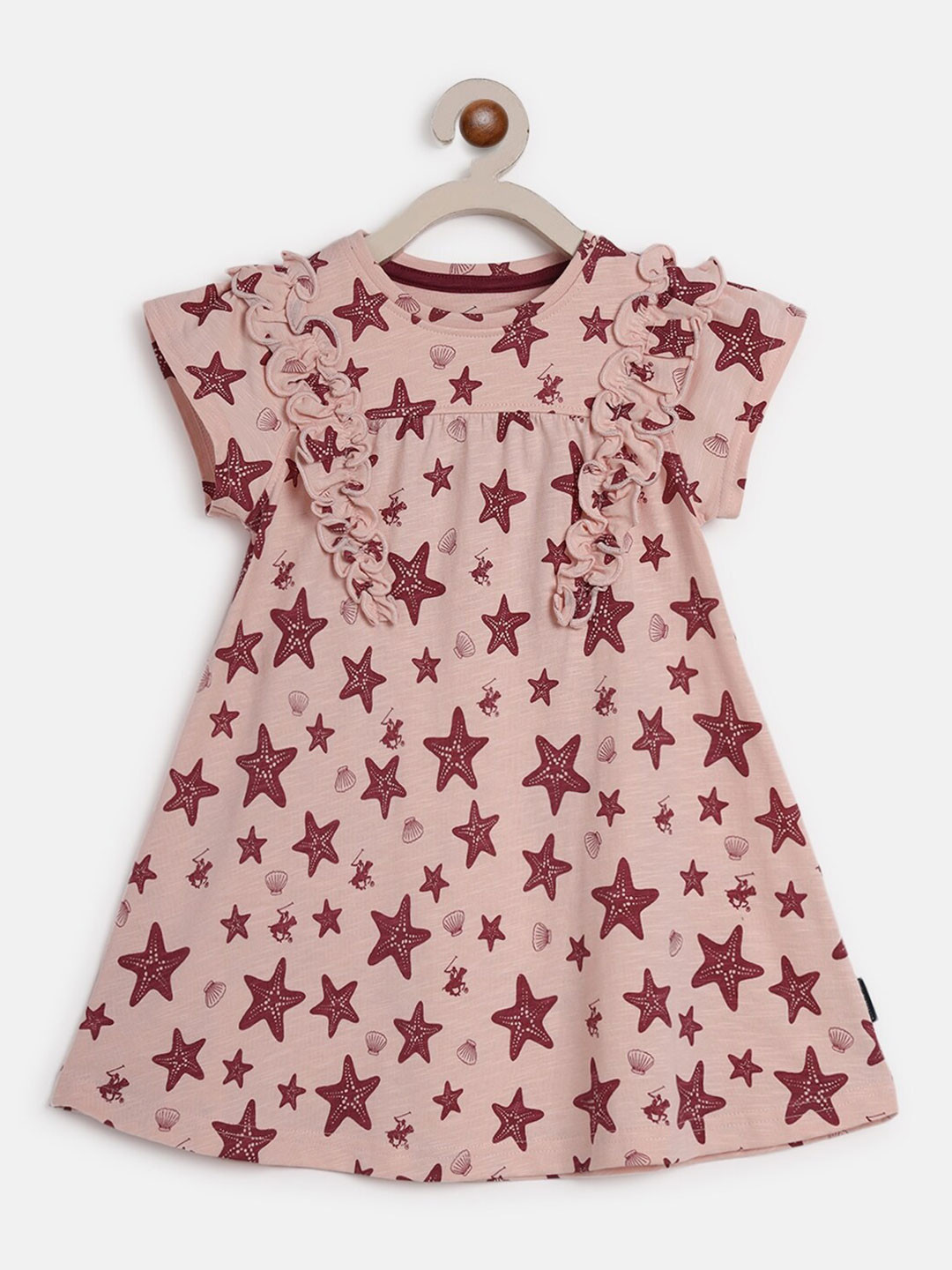 Beverly Hills Polo Club Girls Conversational Printed Ruffles Pure Cotton A-Line Dress