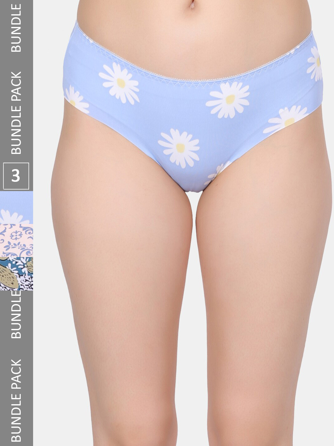 Amour Secret Pack of 3 Printed Leak Proof Bikini Briefs P201_Blu_Dpch_Grn