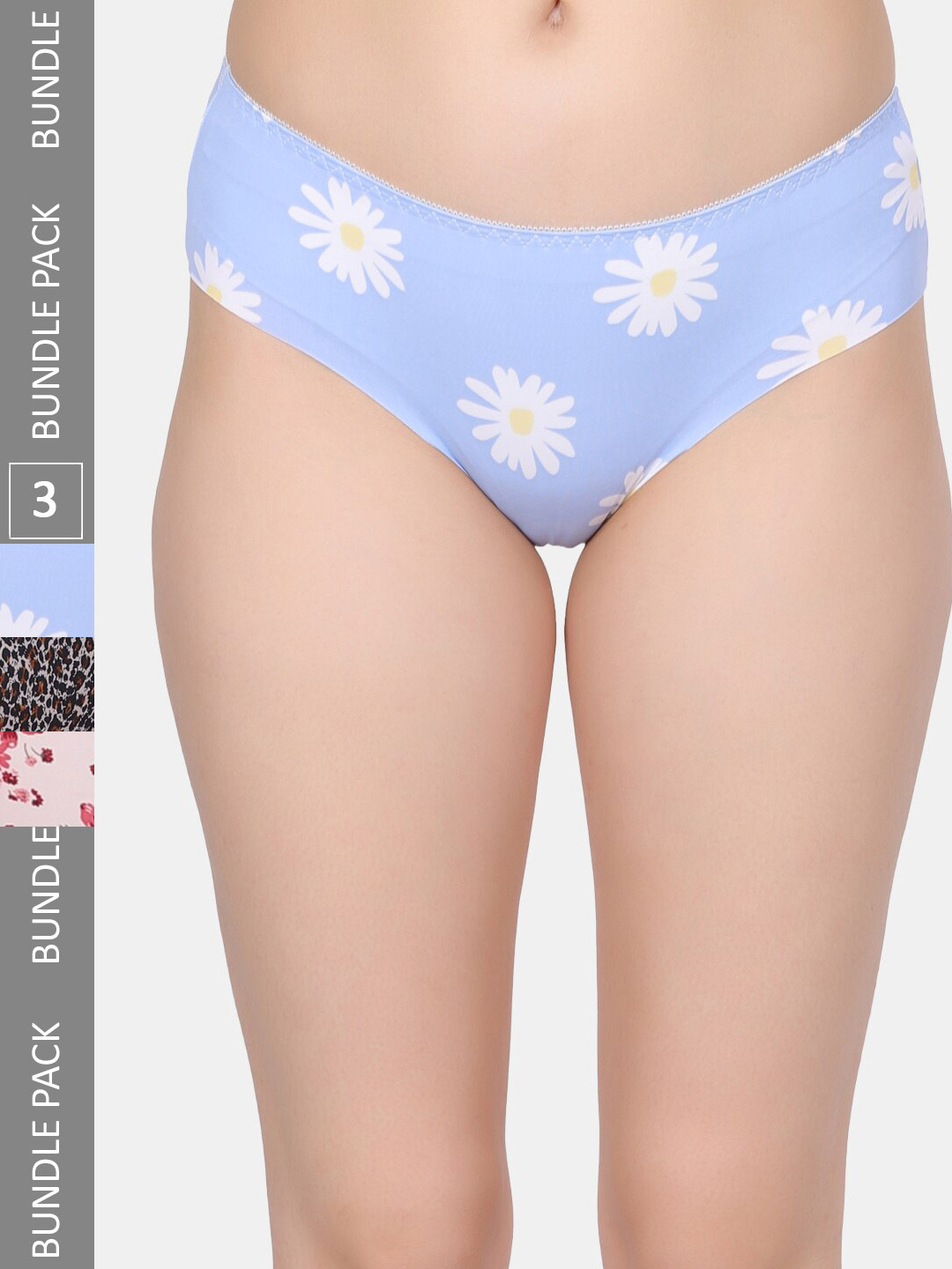 Amour Secret Pack Of 3 Printed Leak Proof Briefs P201Blue, Peach & Black