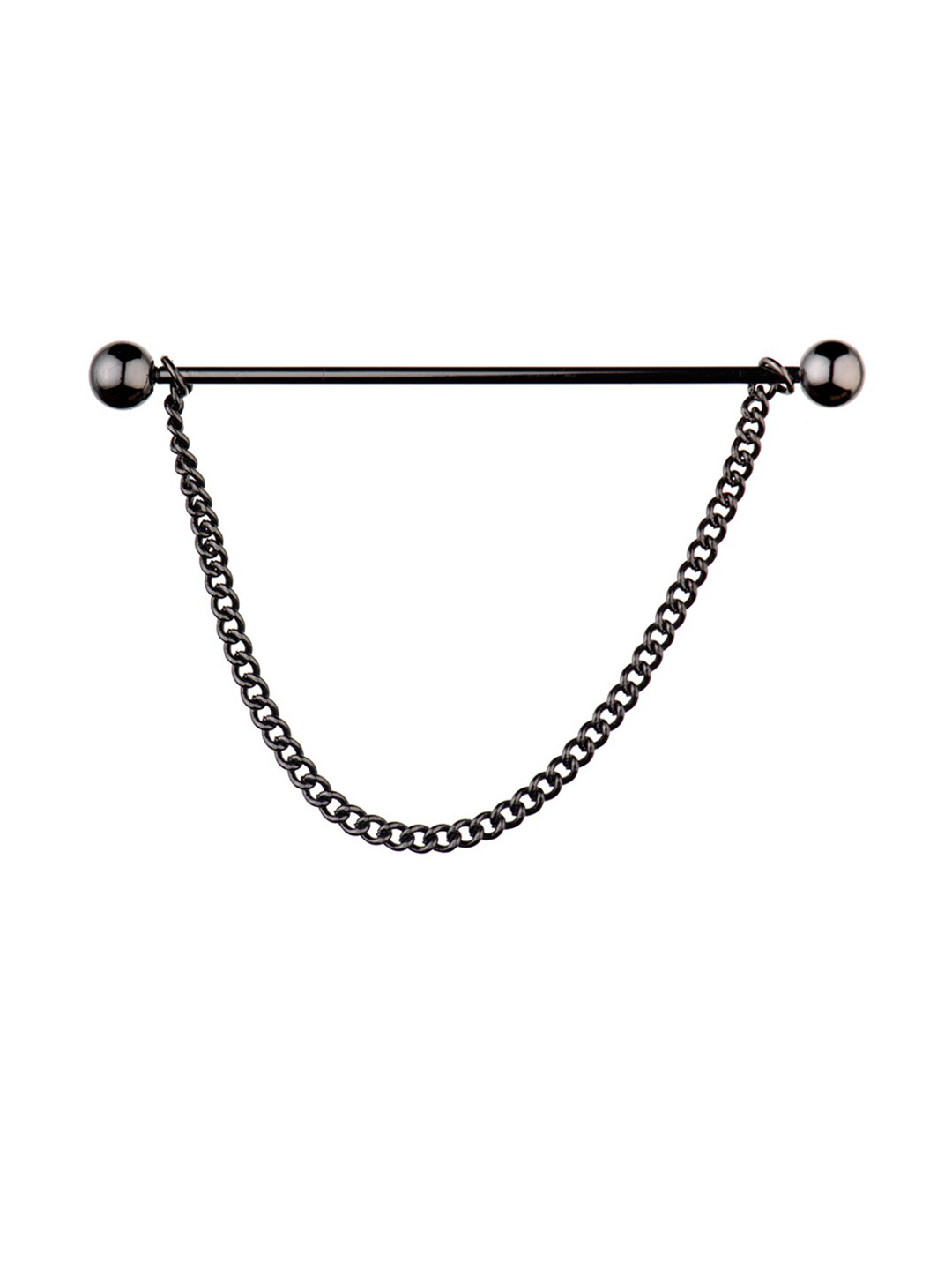 The Tie Hub Gunmental Collar Bar with Removable Chain Lapel Pin Brooch