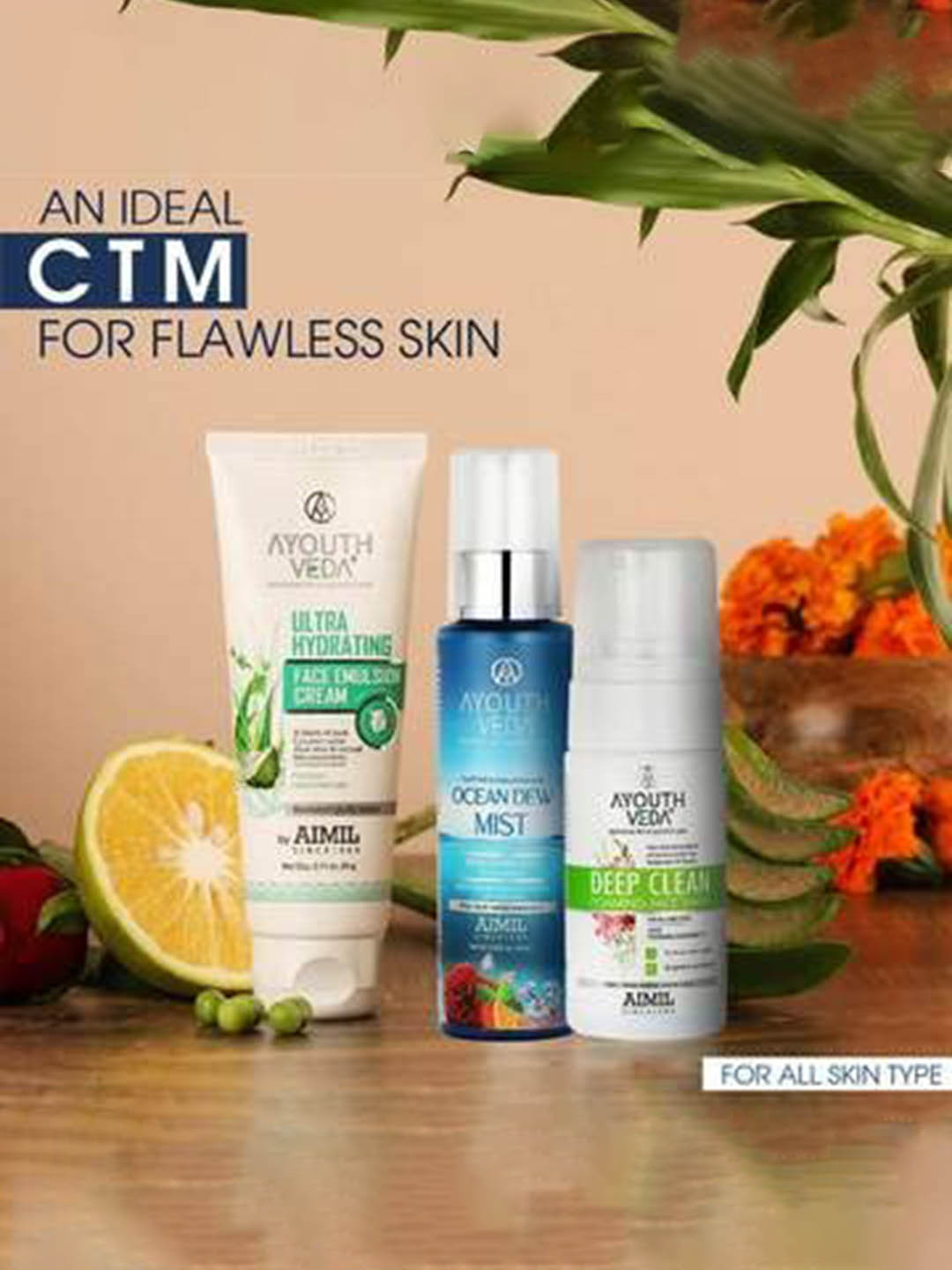 AYOUTHVEDA Set Of 3 Foaming Face Wash - Ocean Dew Mist & Face Emulsion Cream