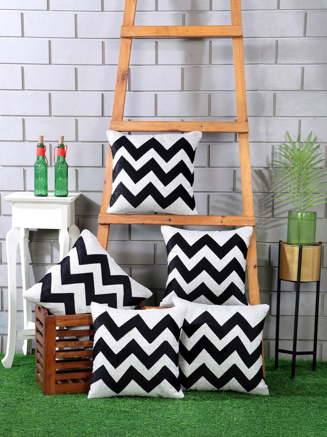 Nendle Hypoallergenic & Eco-Friendly 5 Pcs Patchwork Cushion Covers -16x16In