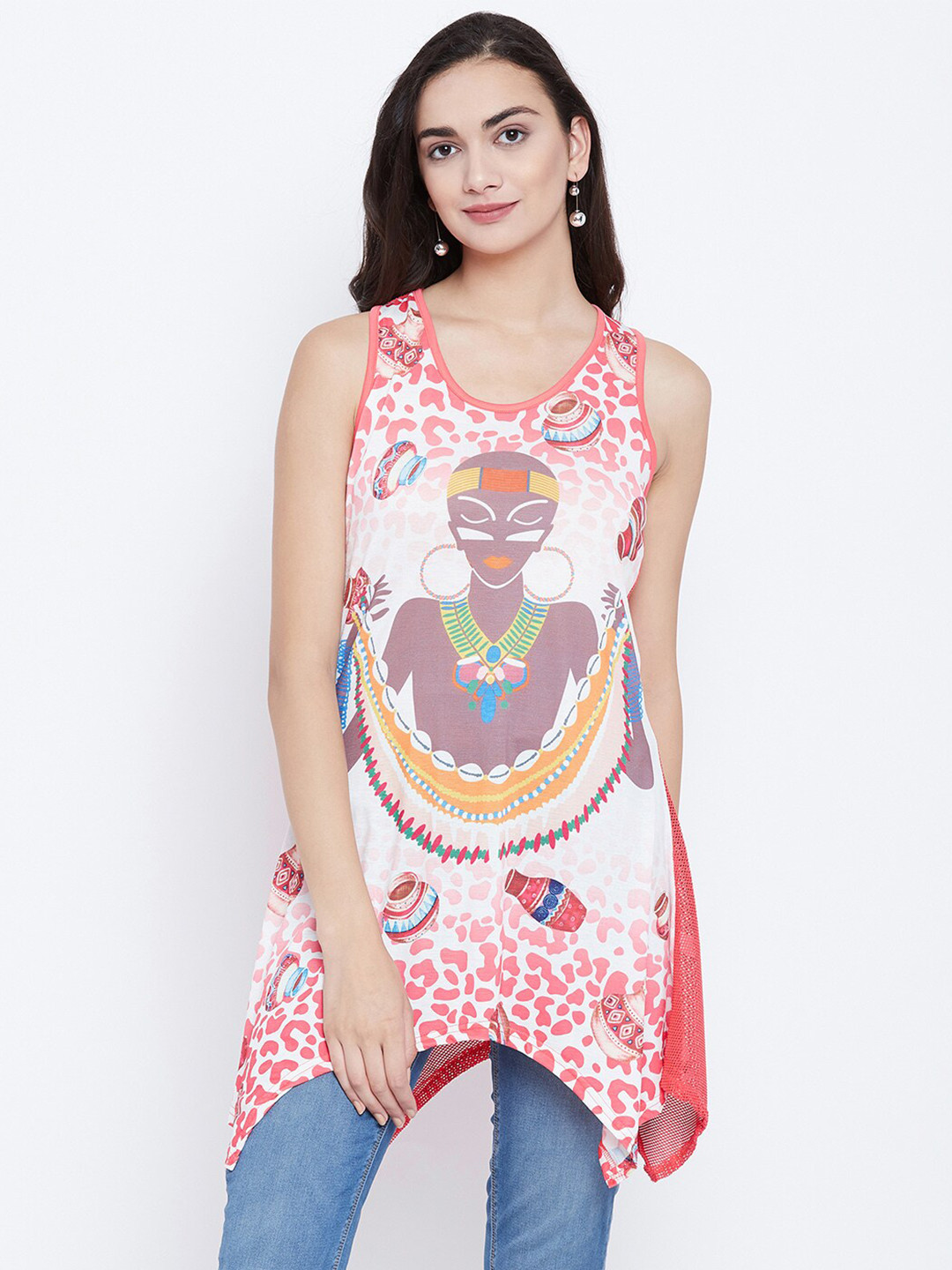 Camey Printed Longline A-line Net Top