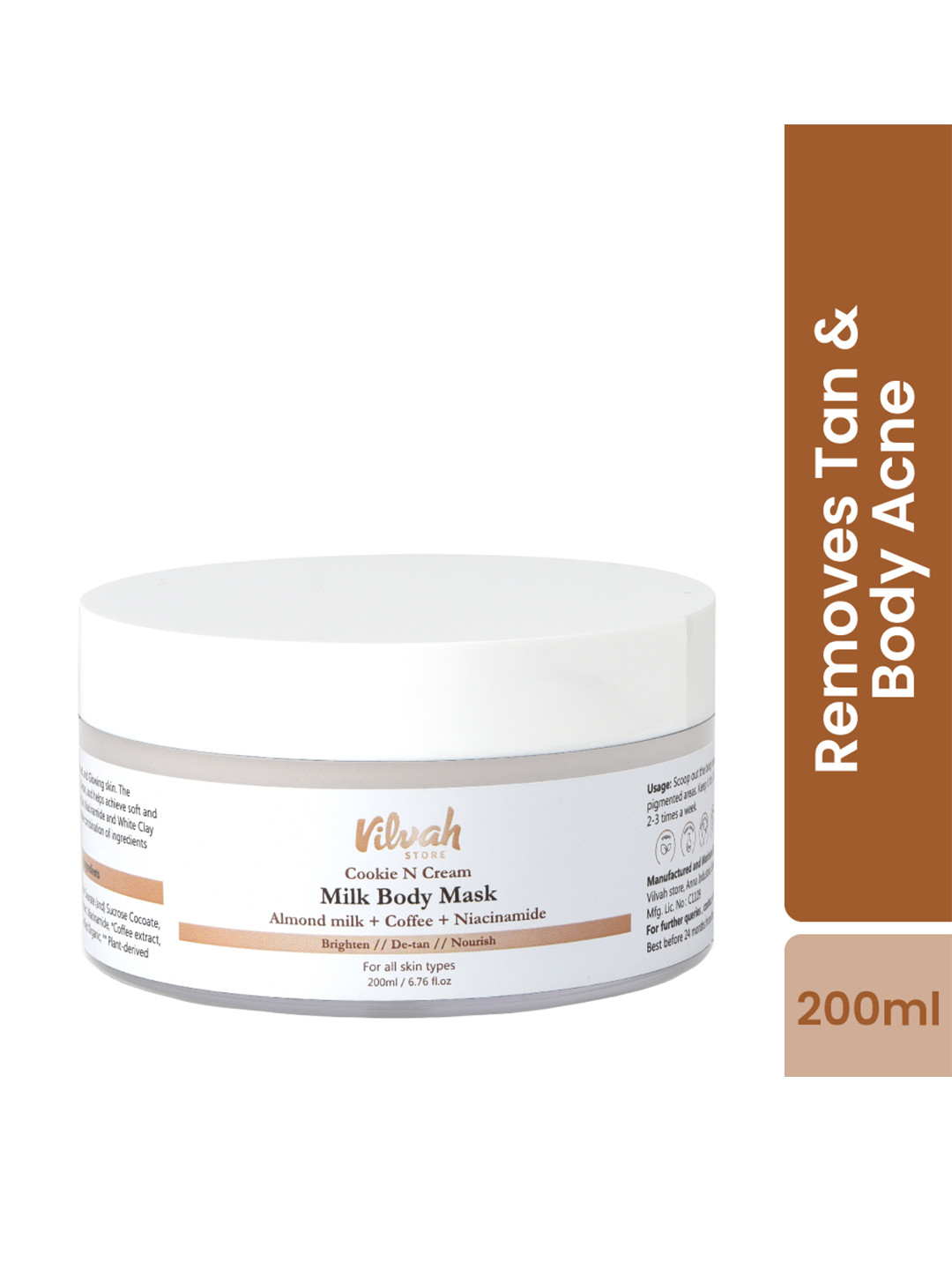 Vilvah Store Cookie N Cream Almond Milk Body Mask with Coffee & Niacinamide - 200 ml