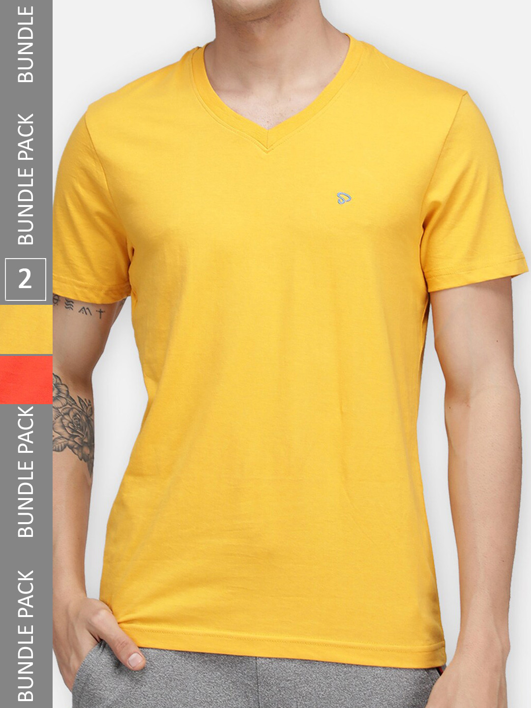 SPORTO Pack Of 2 V-Neck Dry Fit Cotton T-Shirts