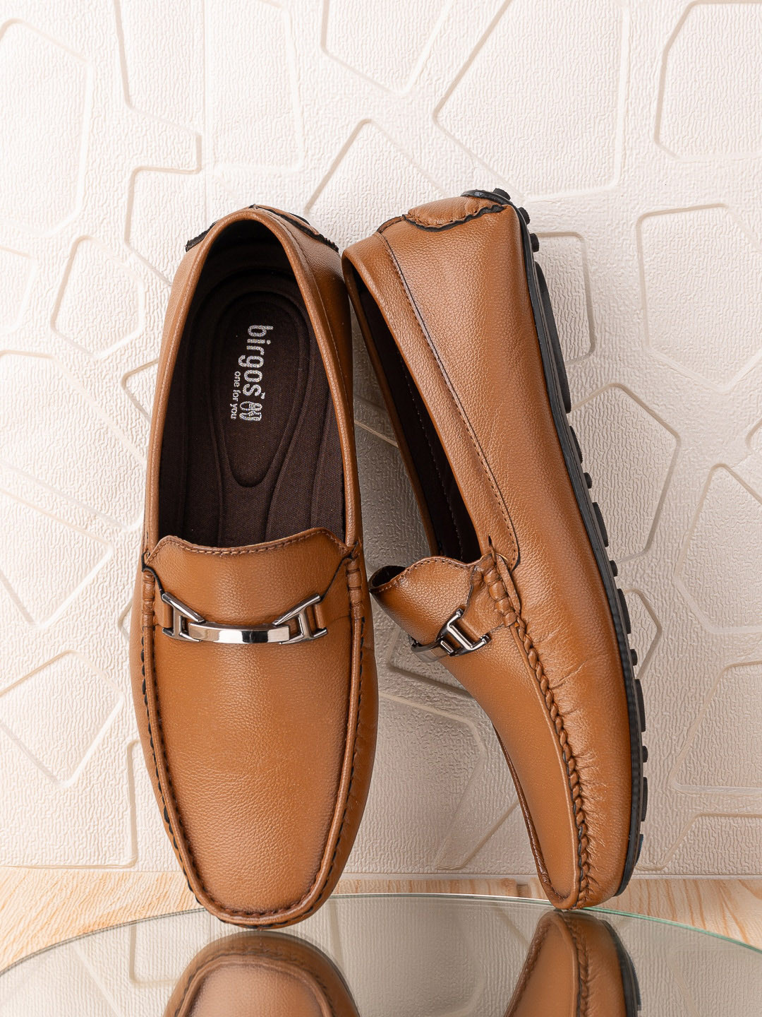 birgos Men Embellished Memory Foam Insole Horsebit Driving Shoes