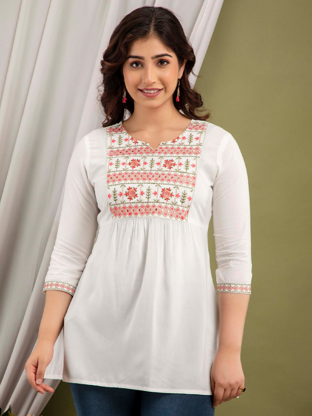 FASHION DEPTH Ethnic Motif Embroidered A-Line Top