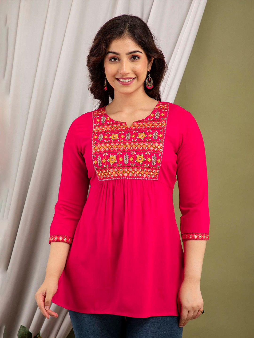 FASHION DEPTH Ethnic Motif Embroidered A-Line Top