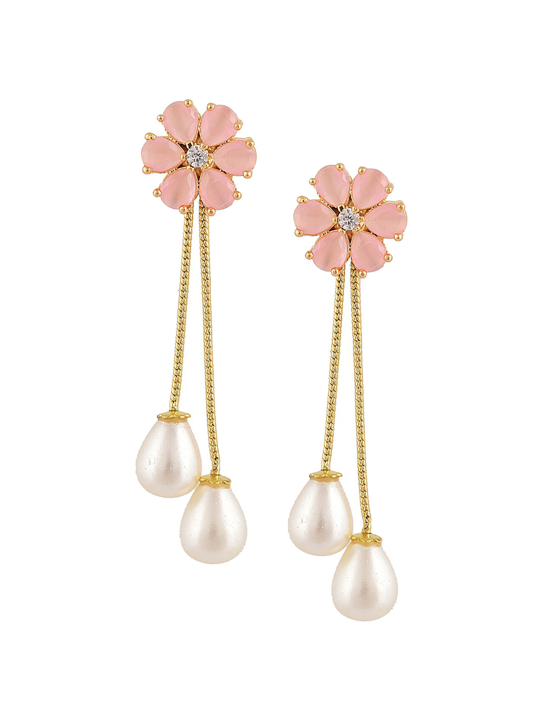 RATNAVALI JEWELS Gold-Plated Floral Drop Earrings