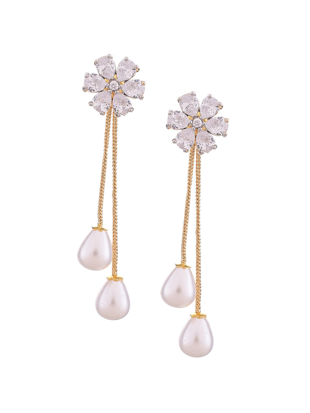 RATNAVALI JEWELS Gold-Plated Floral Drop Earrings