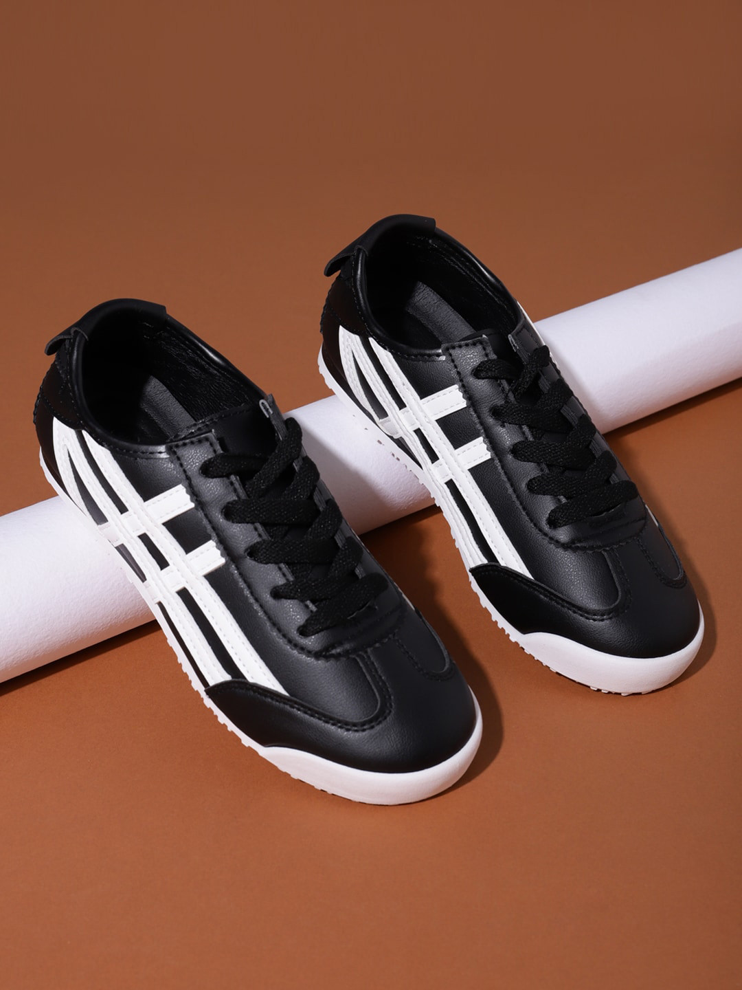 Truffle Collection Women Striped Contrast Sole Sneakers