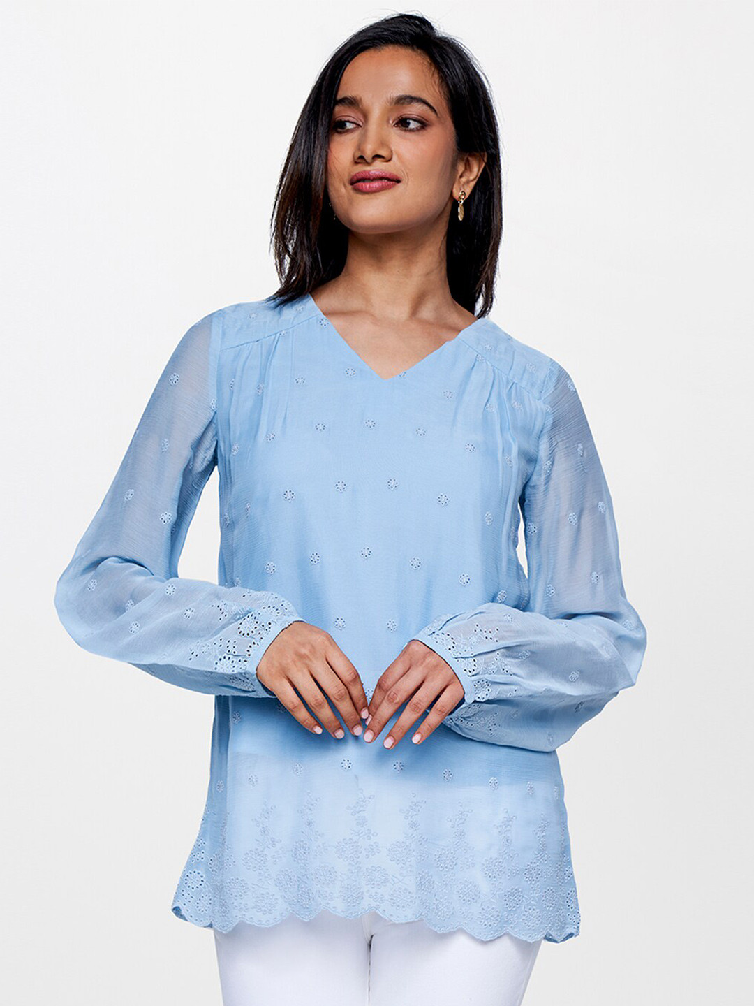 AND Slef Design Puffed Sleeves Top