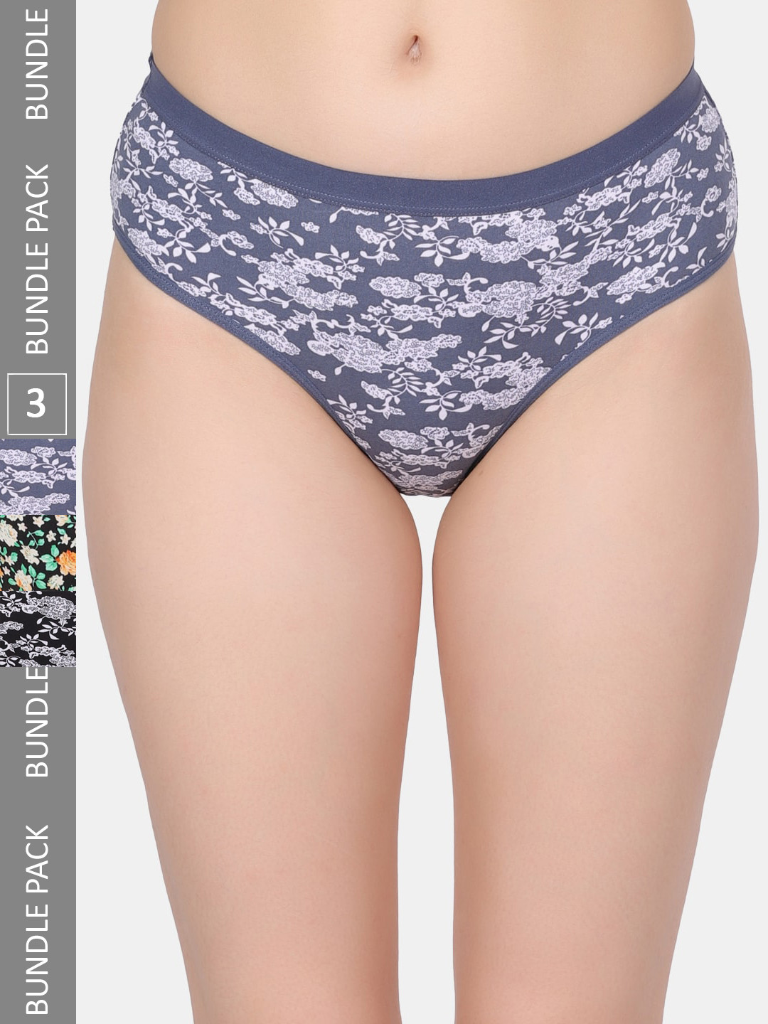 Amour Secret Pack Of 3 Printed Mid-Rise Hipster Briefs P2012_Gry_Grn_Blk