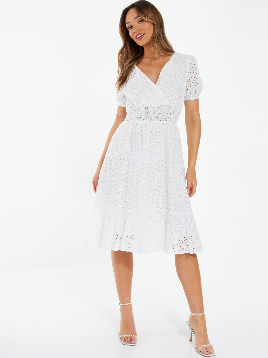 QUIZ V-Neck Lace Fit & Flare Dress
