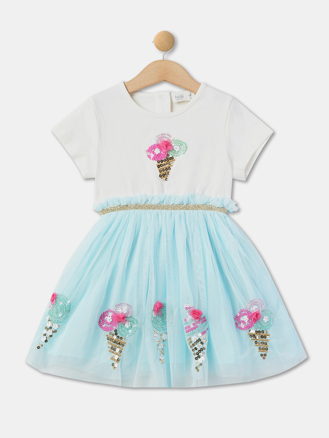 R&B Infants Embellished Round Neck Cotton Fit & Flare Dress