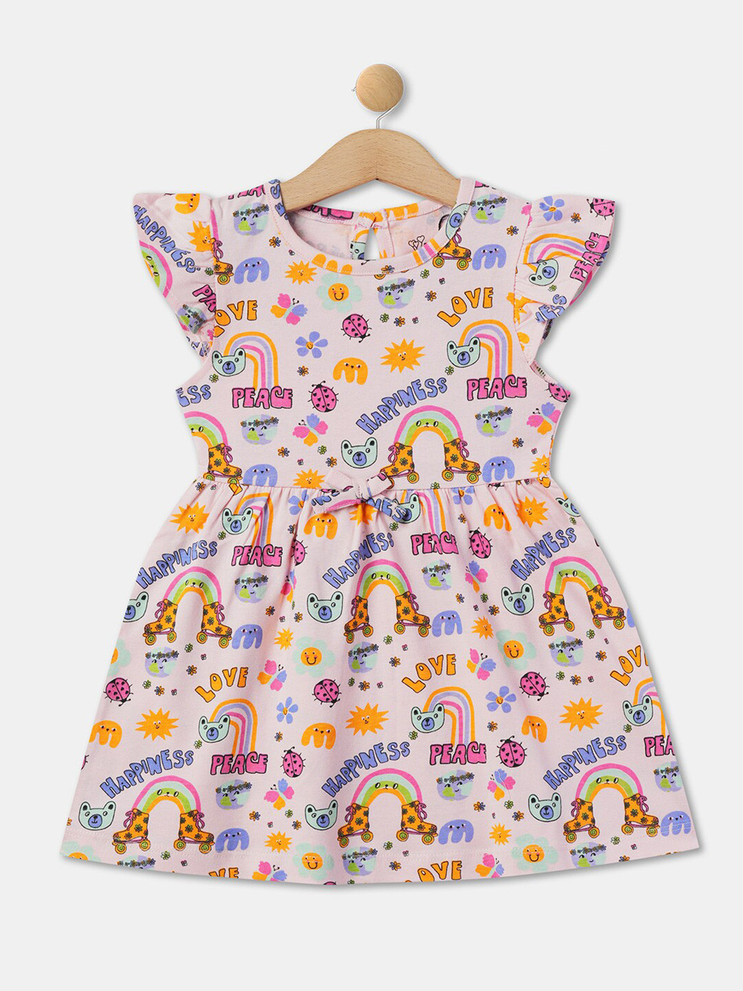 R&B Girls Conversational Printed Cap Sleeve Cotton Fit & Flare Dress