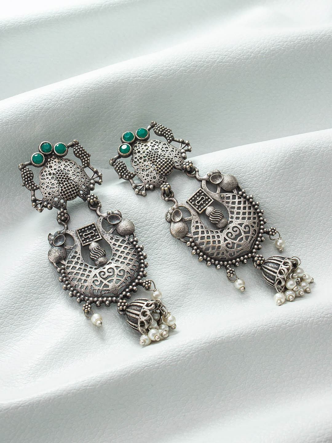 aadita Silver-Plated Geometric Beaded Drop Earrings