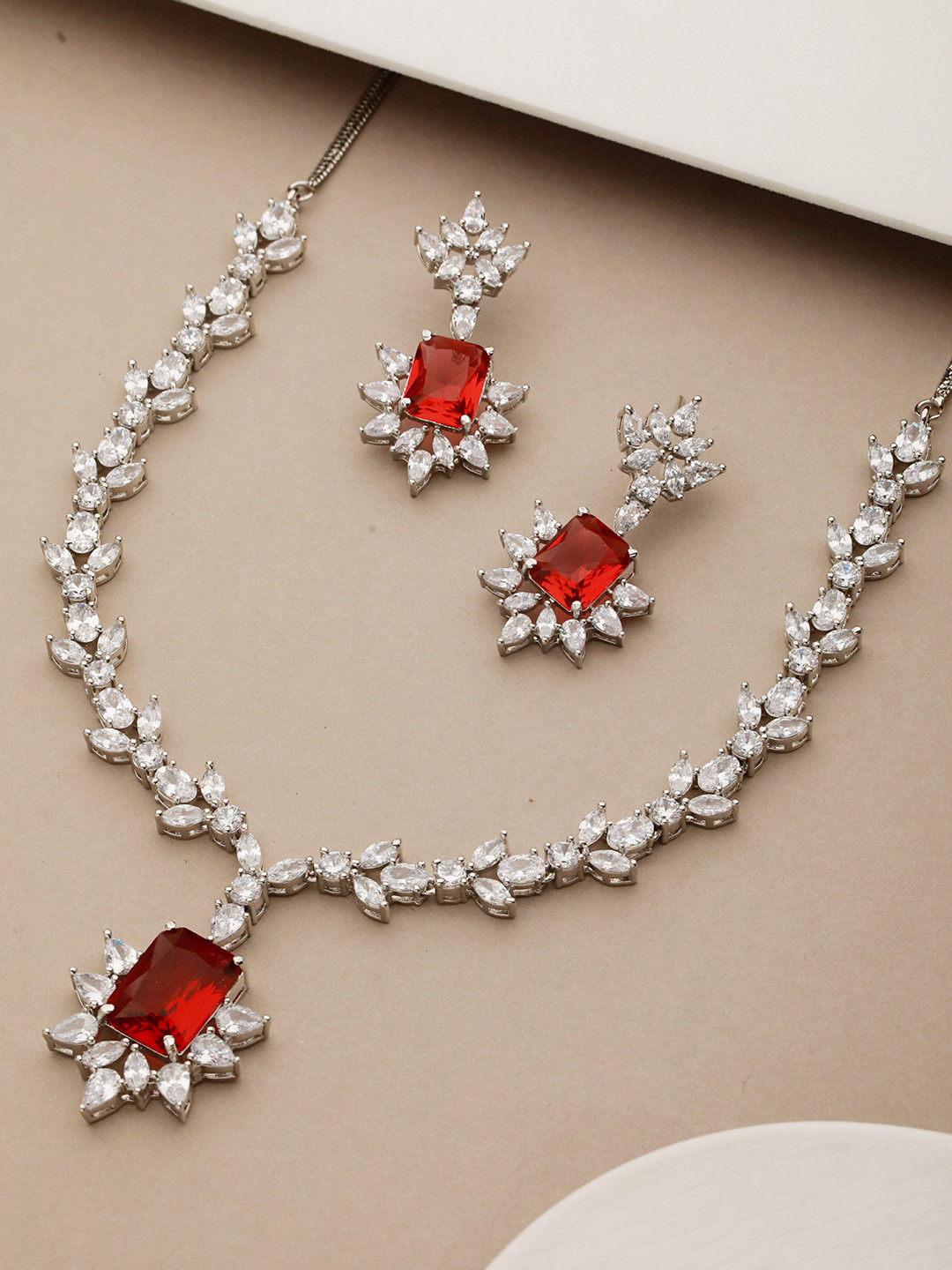 Saraf RS Jewellery Silver-plated CZ-Studded Jewellery Set