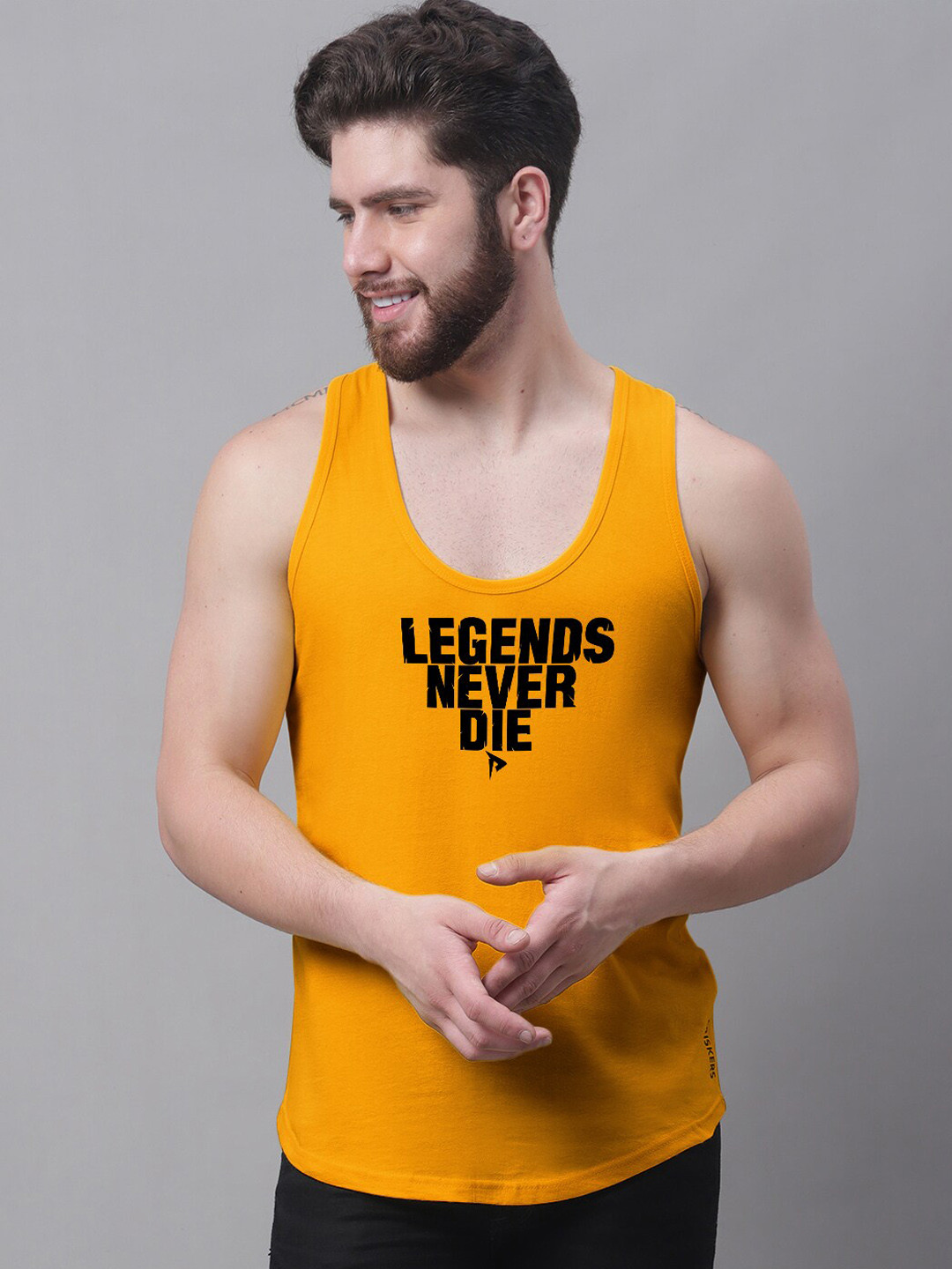 Friskers Typography Printed Scoop Neck Skin Friendly Bio Wash Cotton Gym Vests