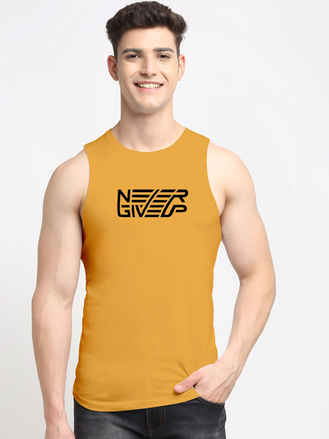 Friskers Typography Printed Round Neck Pure Cotton Bio Wash Innerwear Basic Vests