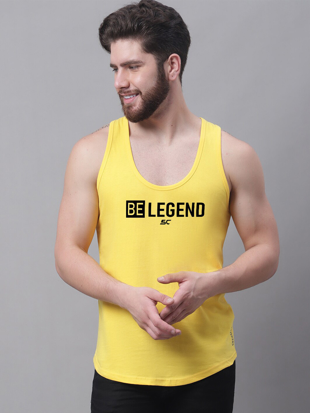 Friskers Be Legend Printed Pure Cotton Sleeveless Gym Vest C253-06-S