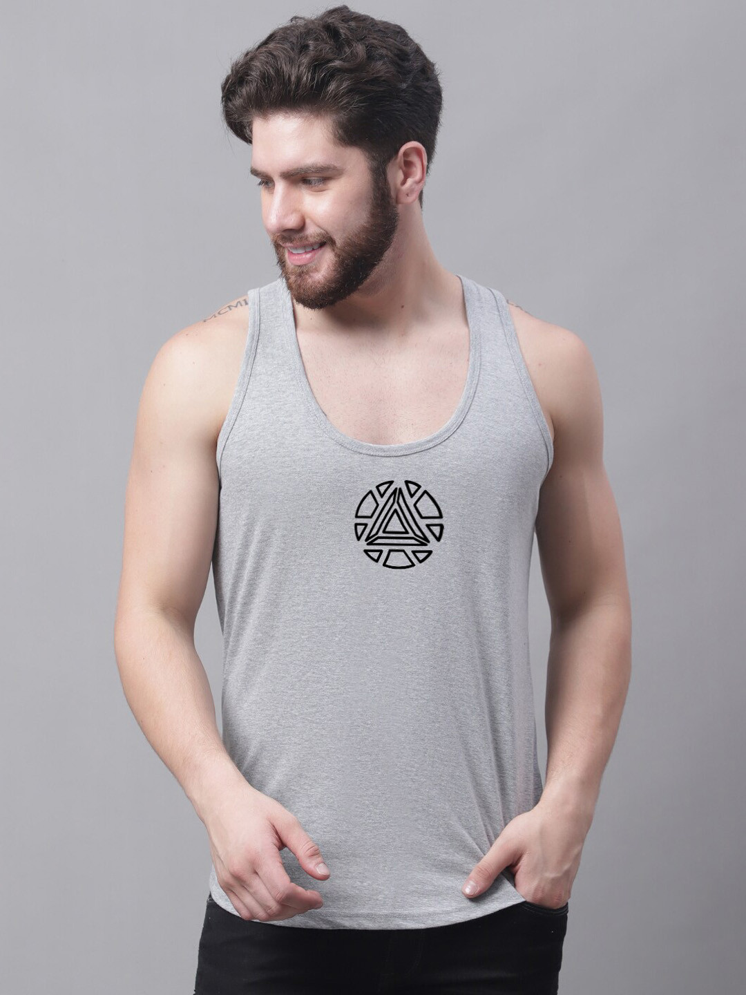 Friskers Men Printed Cotton Innerwear Gym Vest C256-04-S