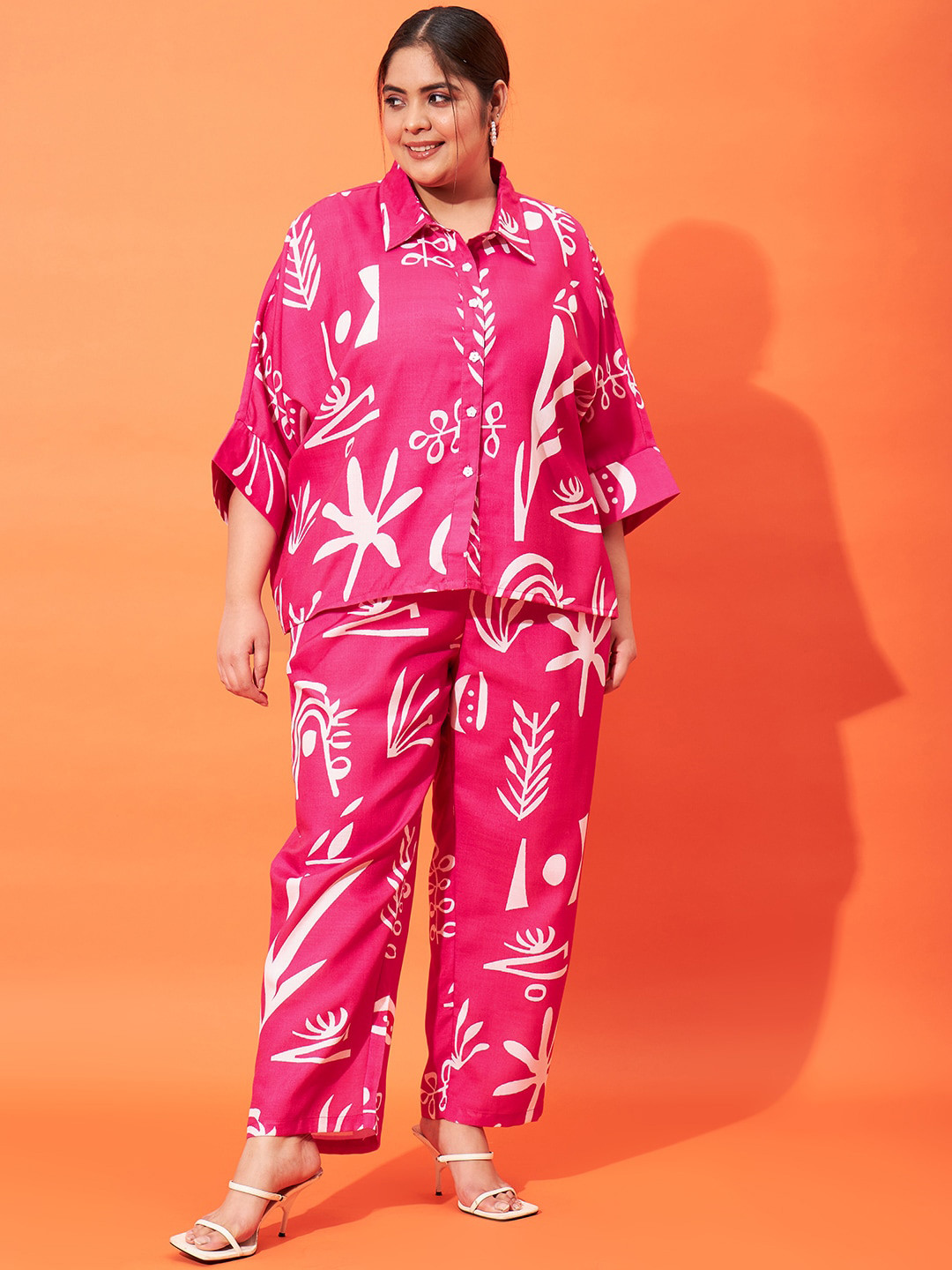 Athena Ample Printed Linen Collar Neck Shirt With Trousers Co-Ords