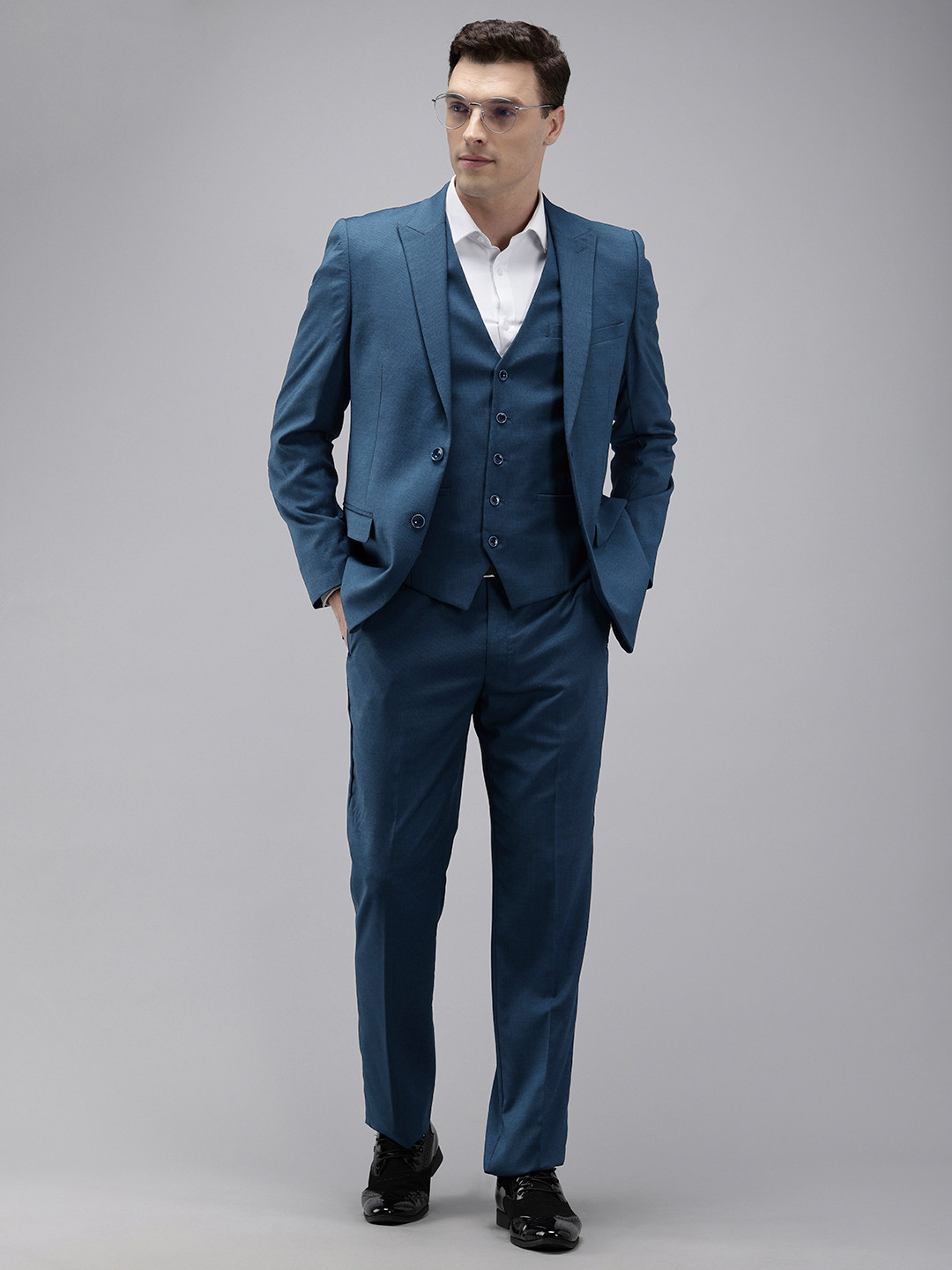 Park Avenue Self Design Textured Single Breasted Regular Fit 3 Piece Party Suits