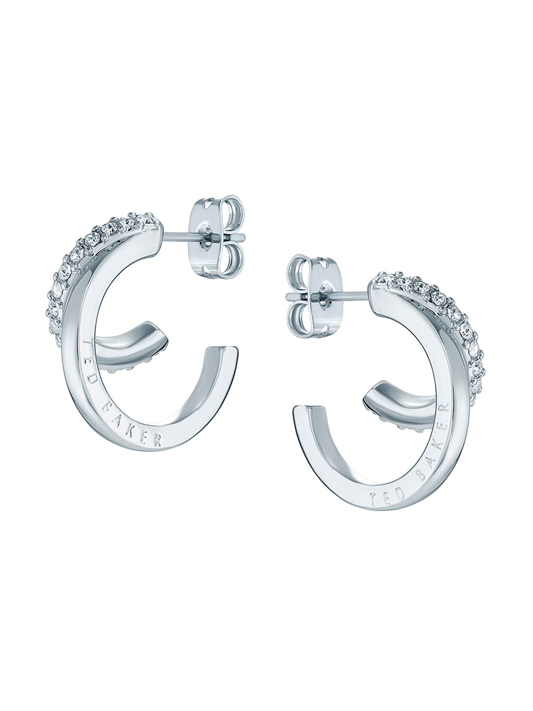 Ted Baker Silver-Plated Contemporary Crystal Hoop Earrings