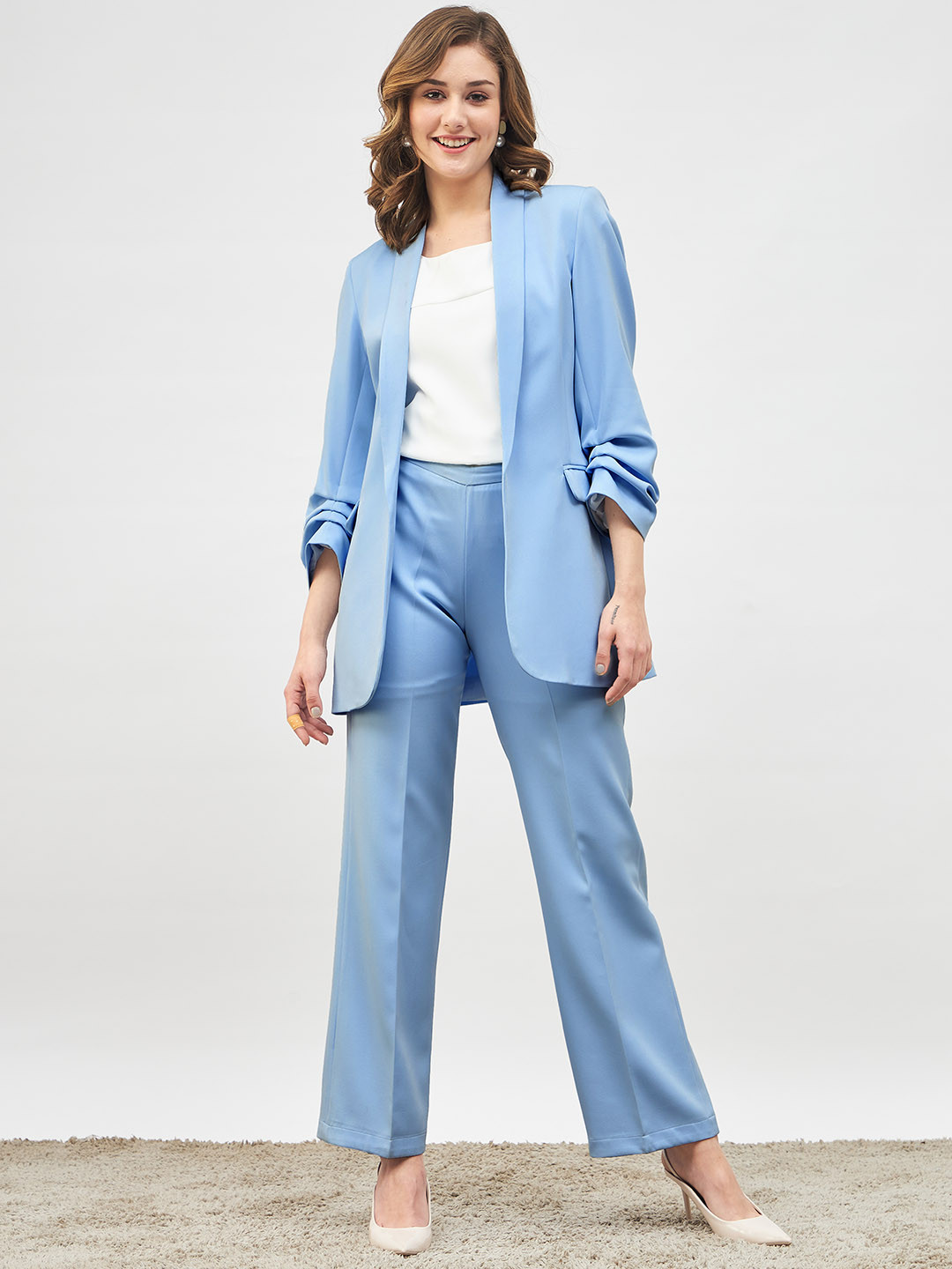 SALT ATTIRE Open Front Ruched Sleeves Comfort-Fit Casual Blazer