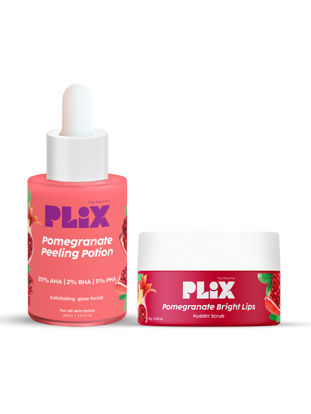 PLIX THE PLANT FIX Pomegranate Exfoliating Lip Scrub & AHA BHA PHA Peeling Potion