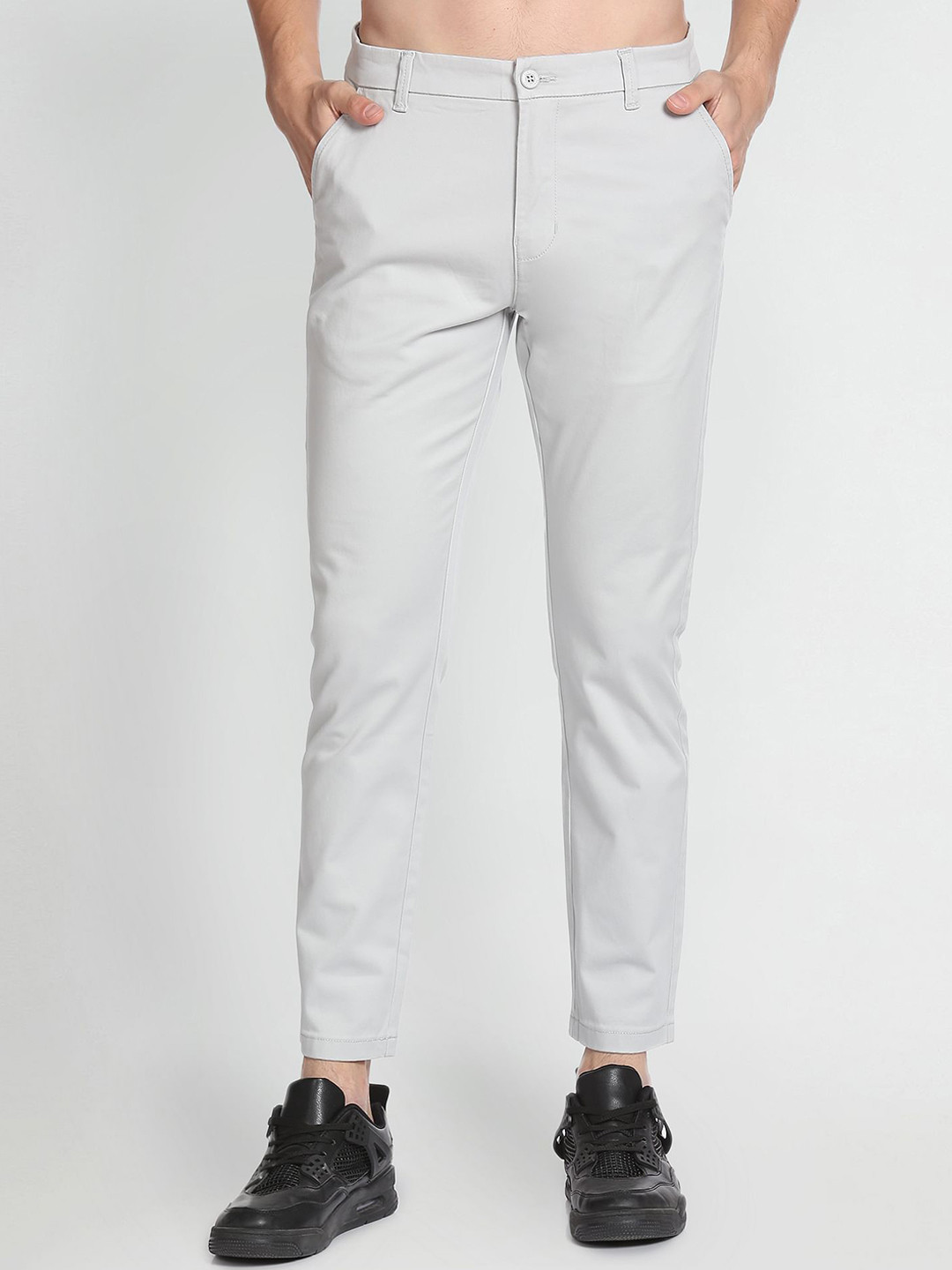 Flying Machine Men Tapered Fit Mid-Rise Plain Cotton Trousers