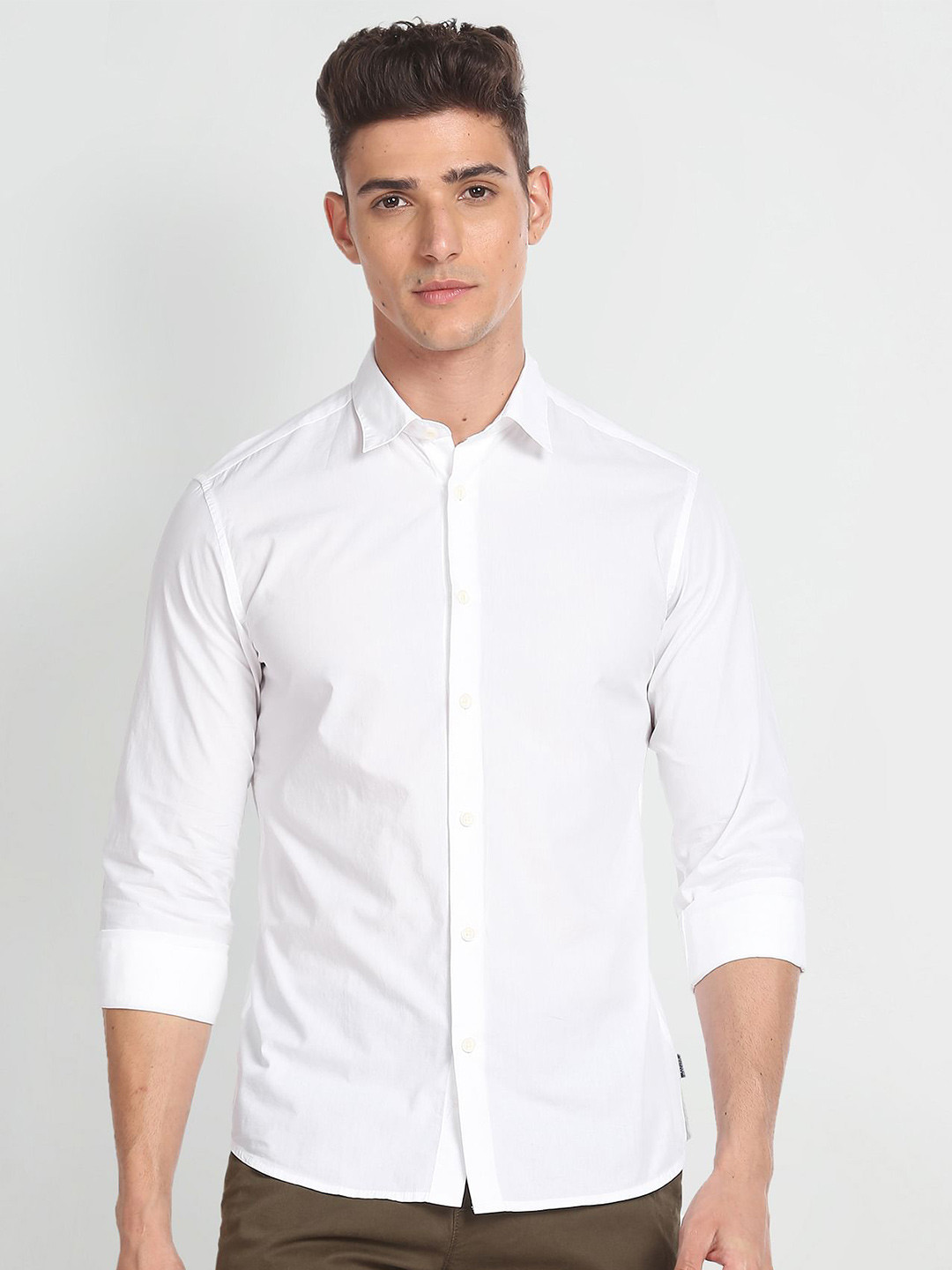 Flying Machine Men White Opaque Casual Shirt