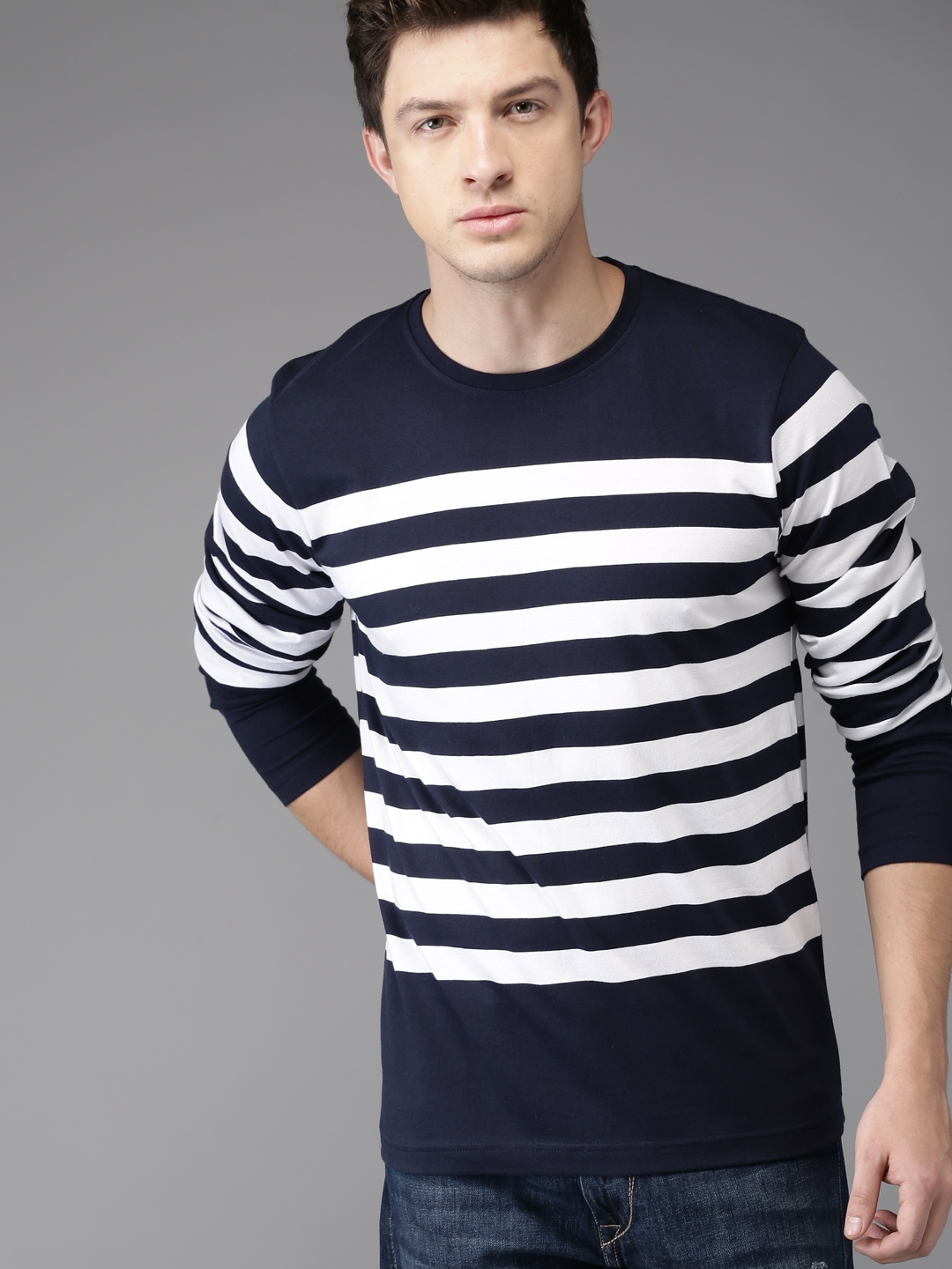 Buy Moda Rapido Men Navy Blue White Striped Cotton Pure Cotton T Shirt -  Tshirts for Men 2378414