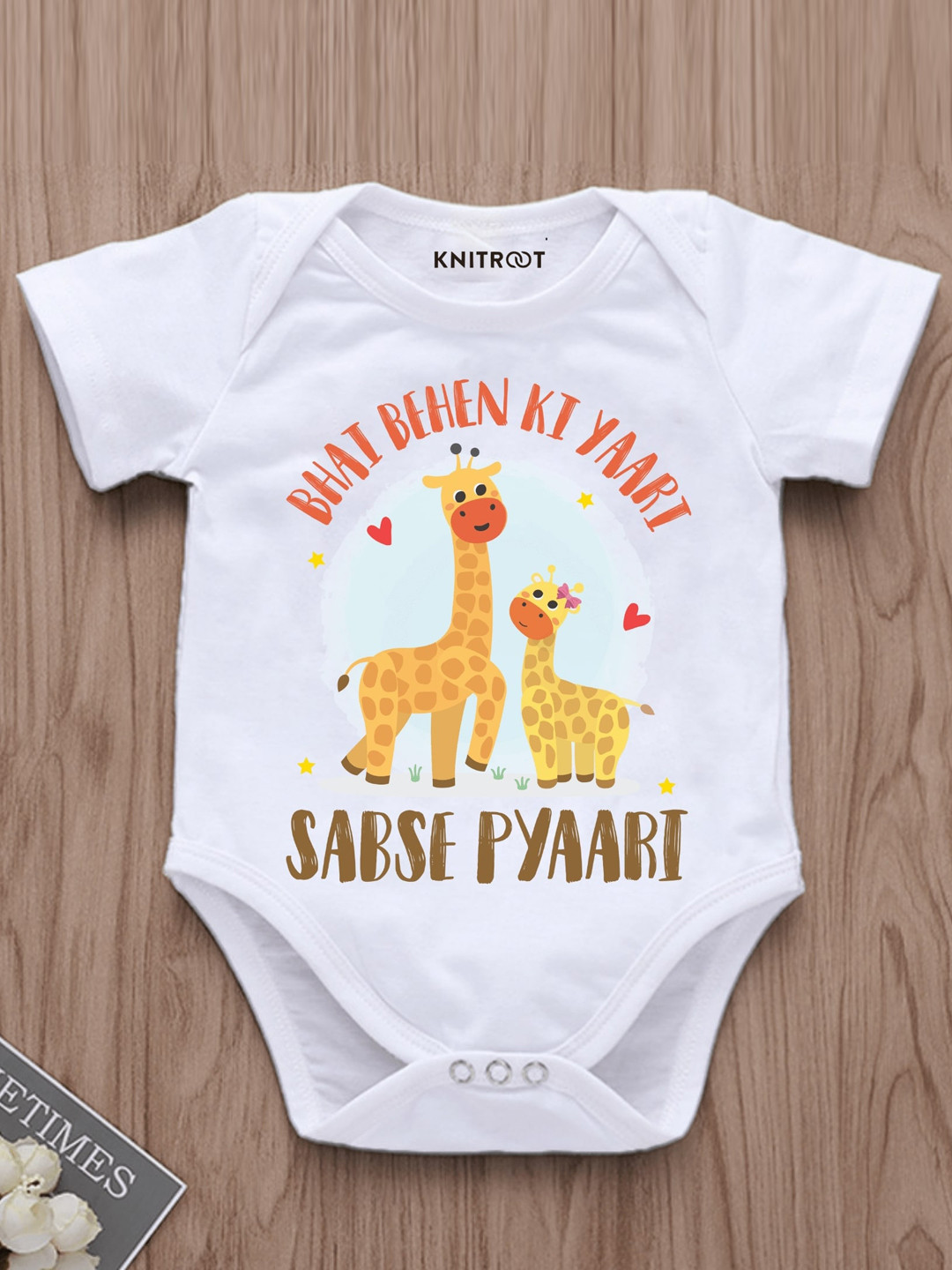 KNITROOT Infant Bhai Behen Ki Yaari Printed Cotton Bodysuit