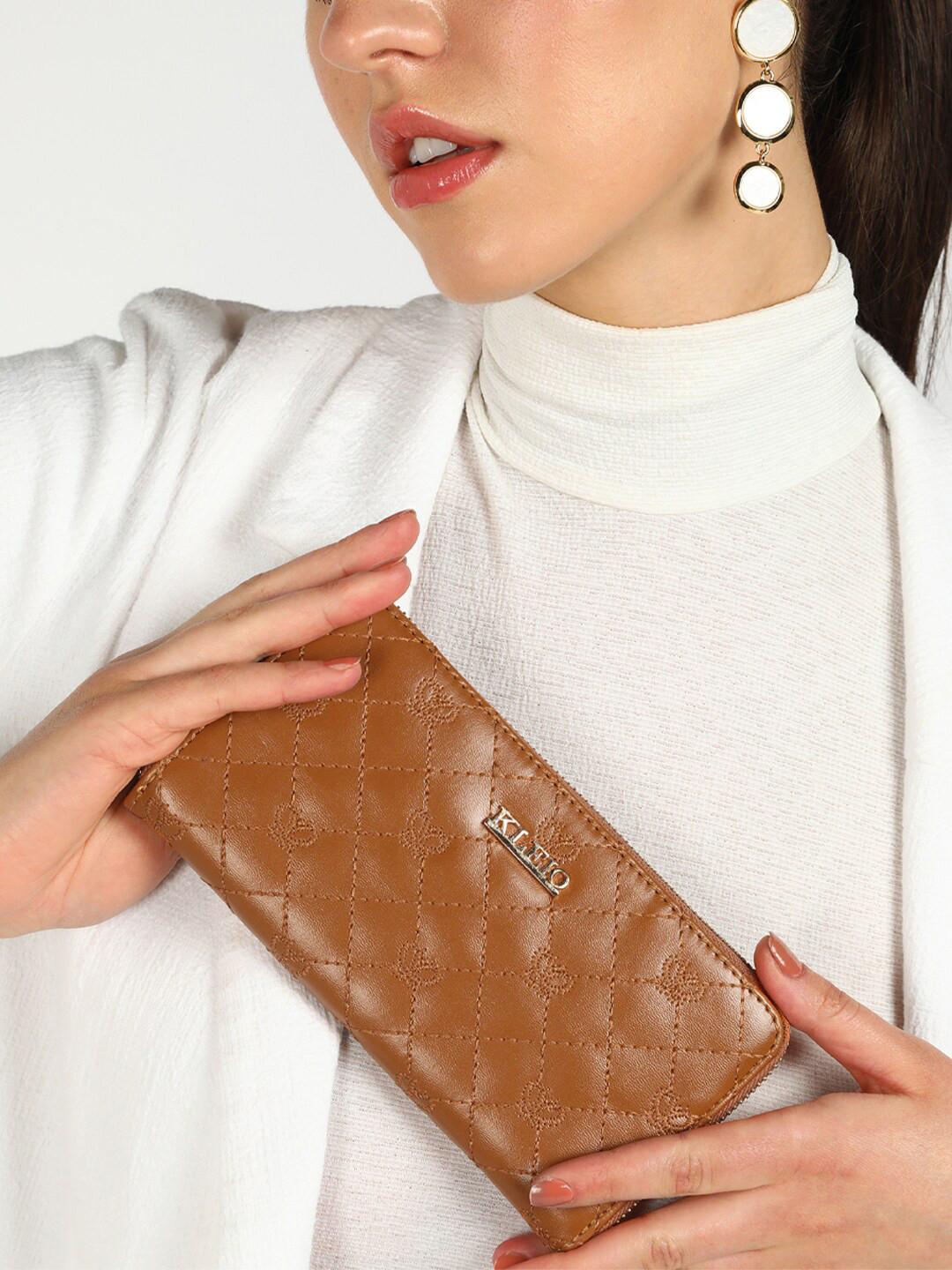 KLEIO Women Geometric Embroidered Zip-Around Wallet With Quilted Detail