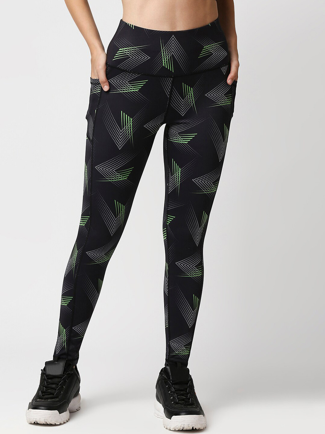 Soie Women High Waist Ankle Length Quick Dry Printed Sports Leggings With Side Pockets