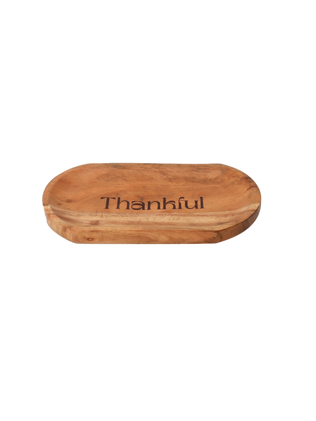 CASA DECOR Brown Thankful Scripted Rectangular Wooden Tray