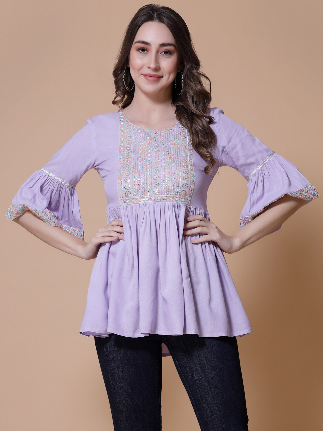 God Bless Purple Bell Sleeve Top