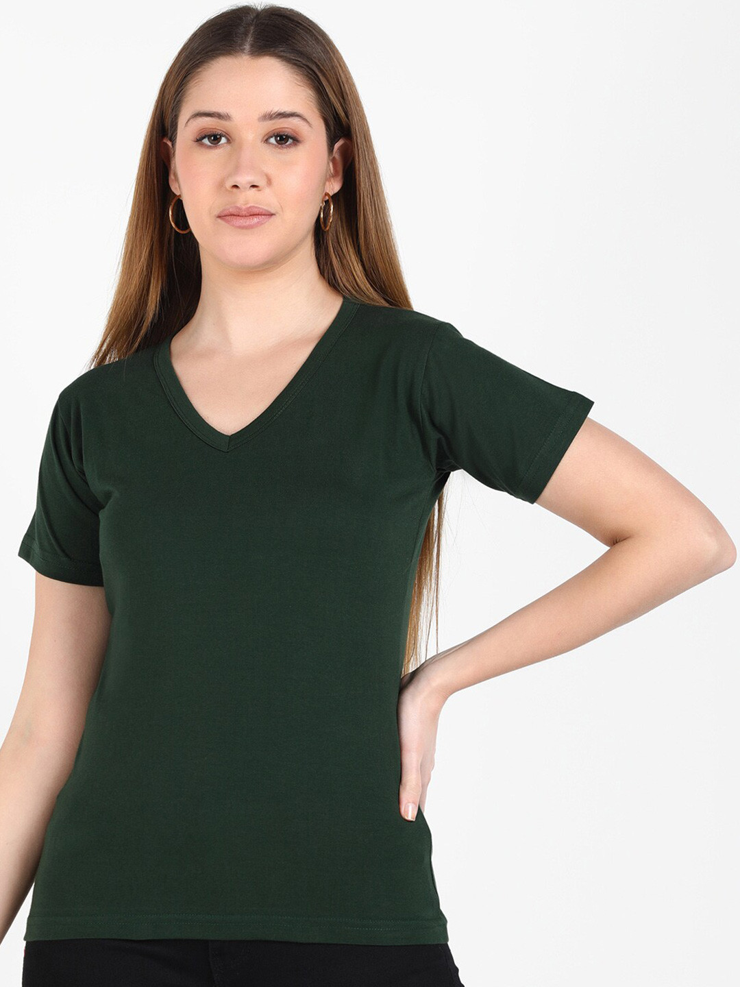 VAHSON V-Neck Pure Cotton Slim Fit T-shirt