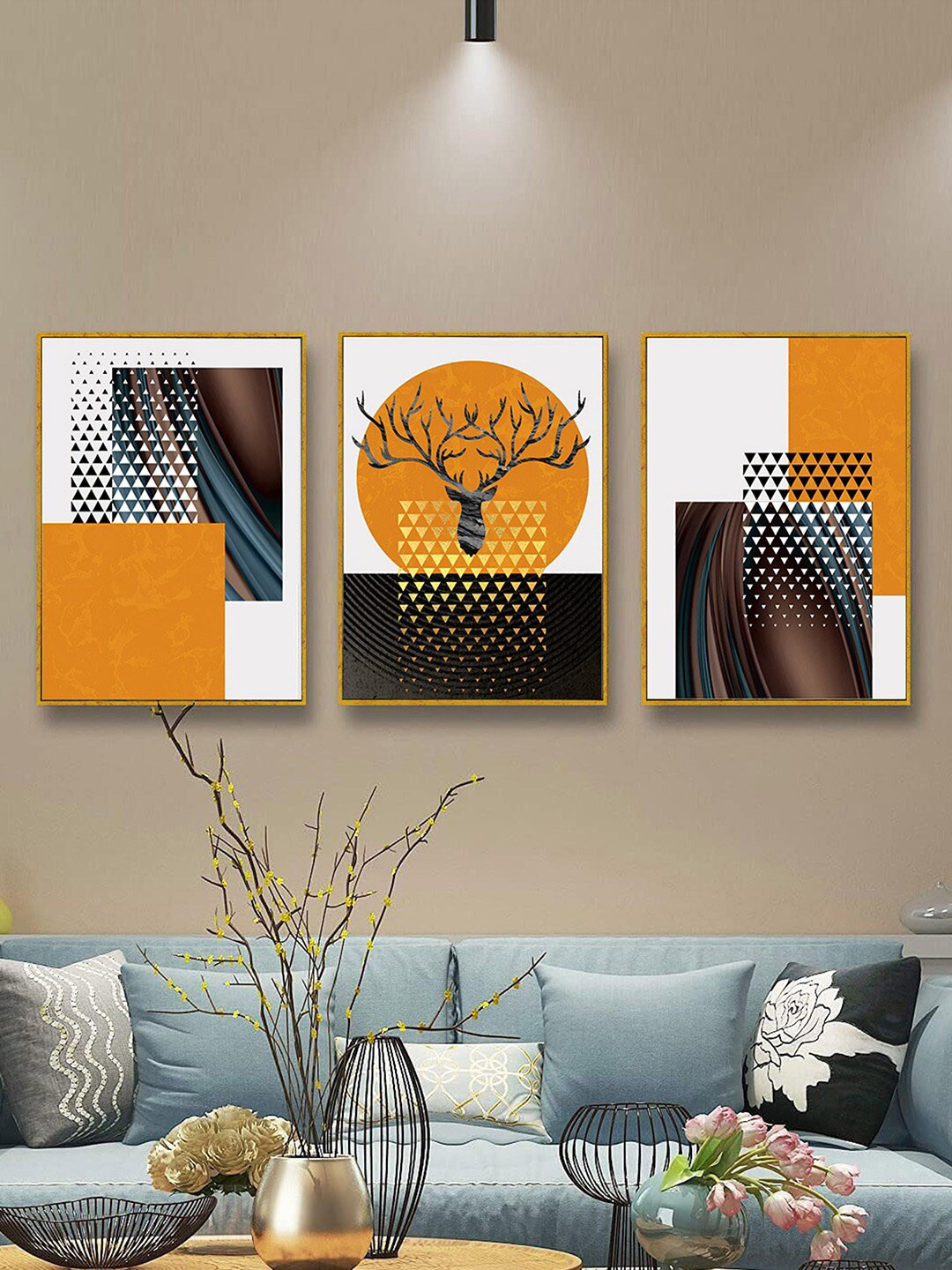 Art Street Orange Canvas 3 Pcs Wall Bedroom Rectangle Paintings Wall Art -23 x 1.37In