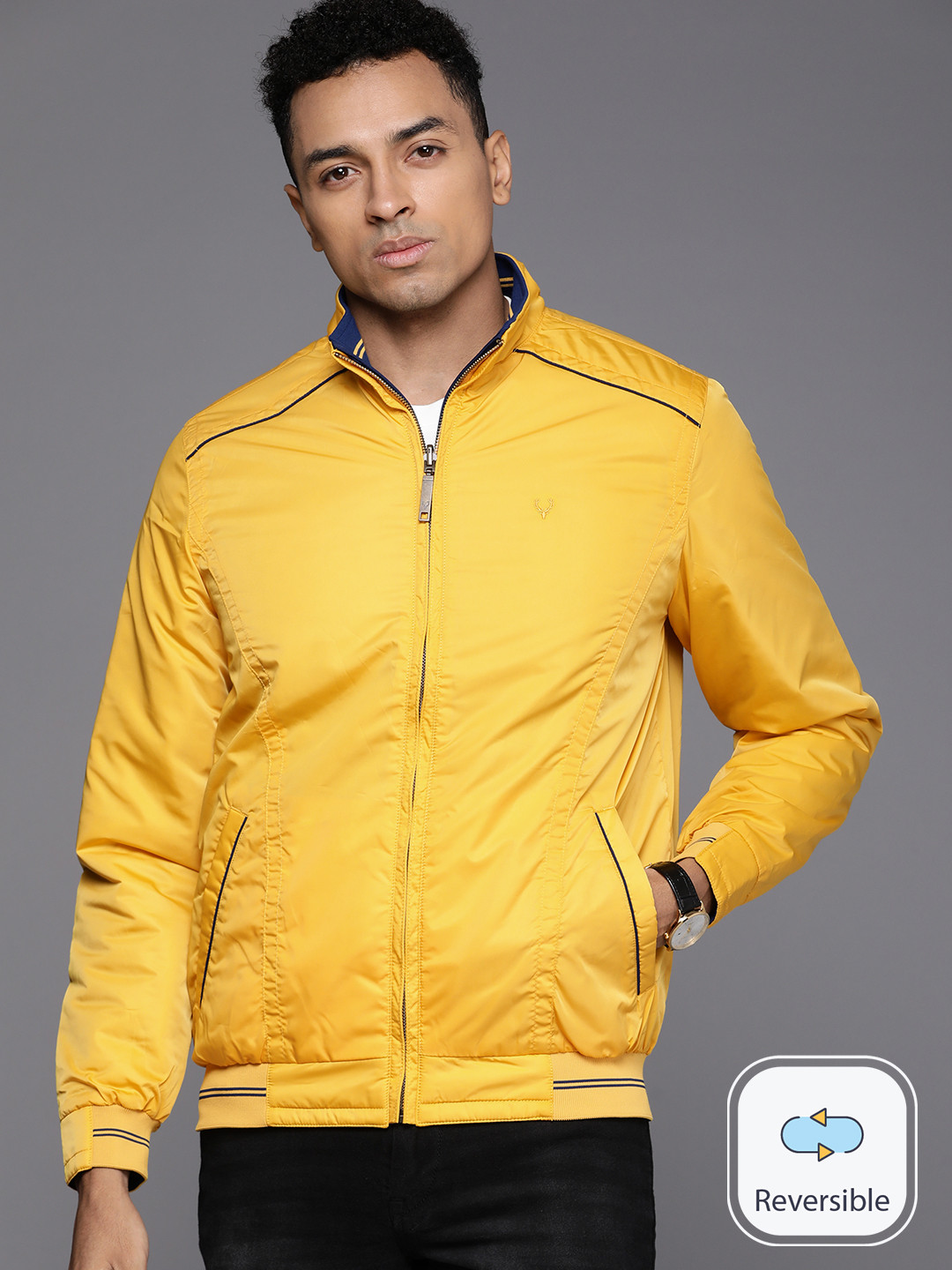 Allen Solly Men Stand Collar Reversible Bomber Pure Cotton Jacket