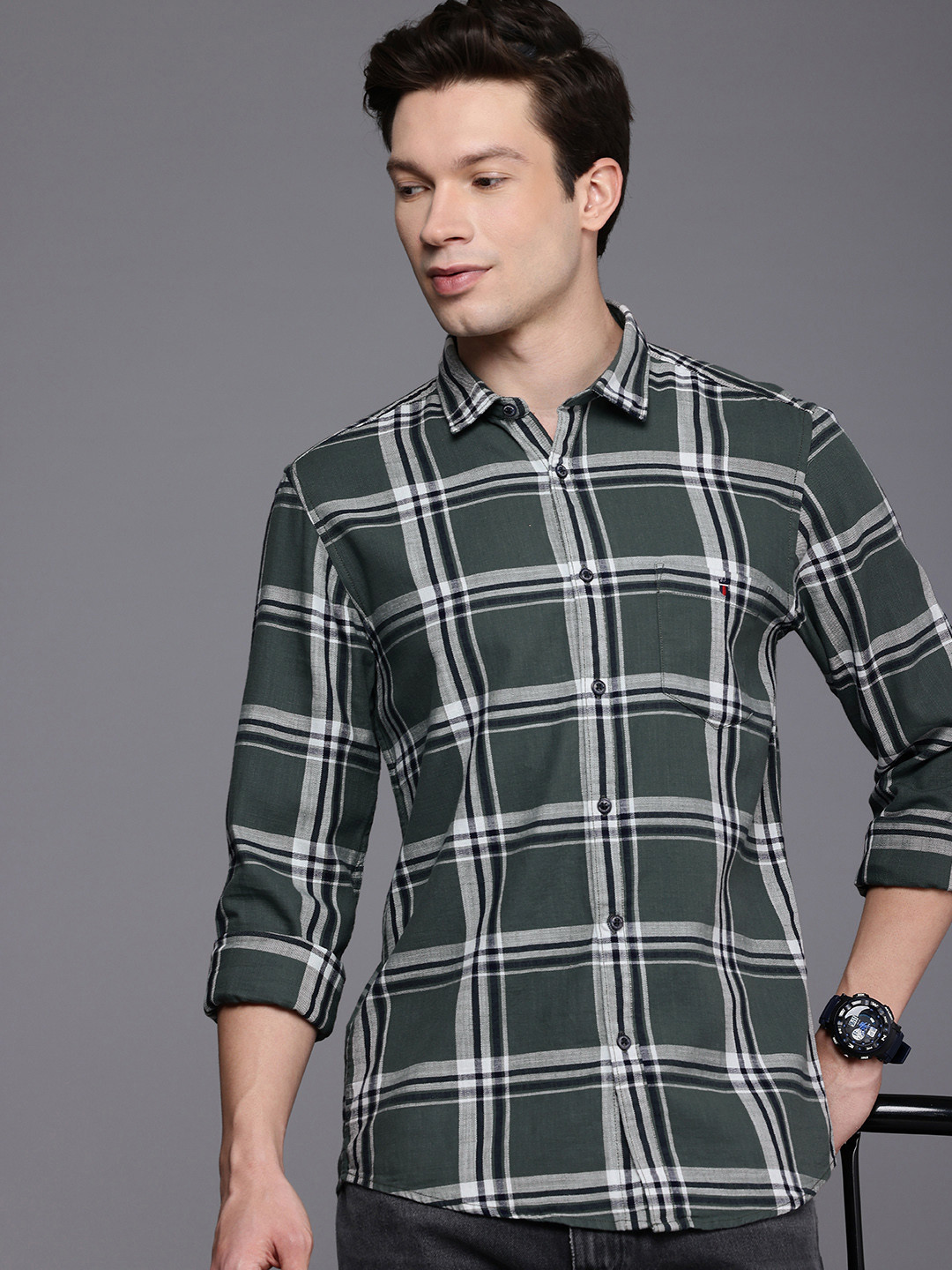 Louis Philippe Jeans Super Slim Fit Checked Pure Cotton Casual Shirt