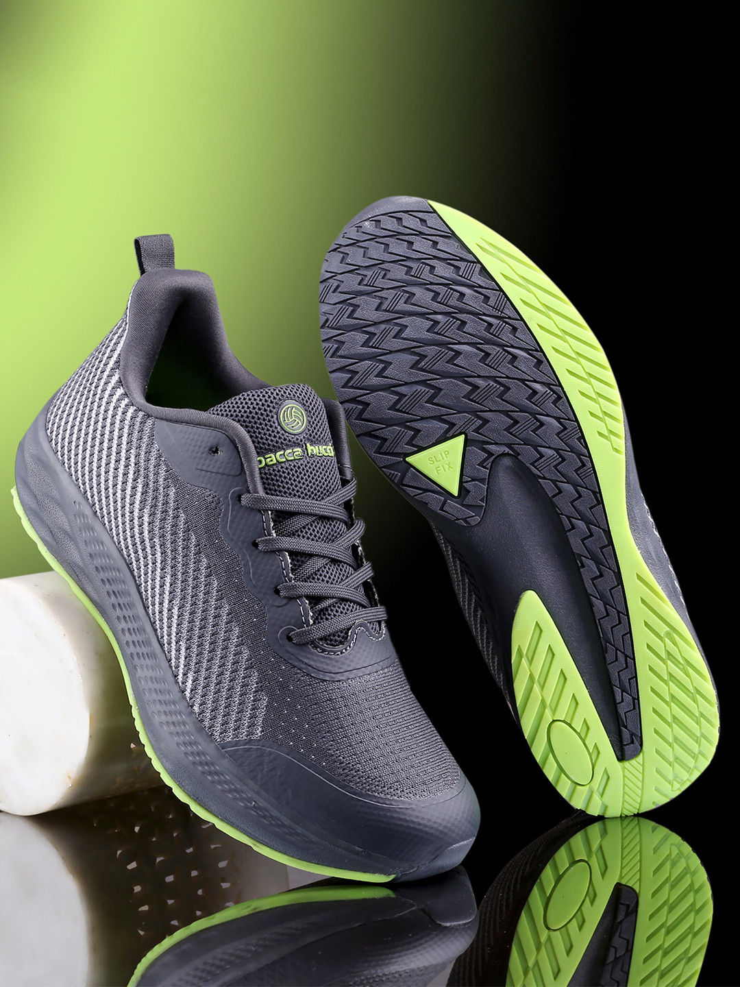 bacca bucci Men Grey Striped Lace-Up Mesh Running Sneakers