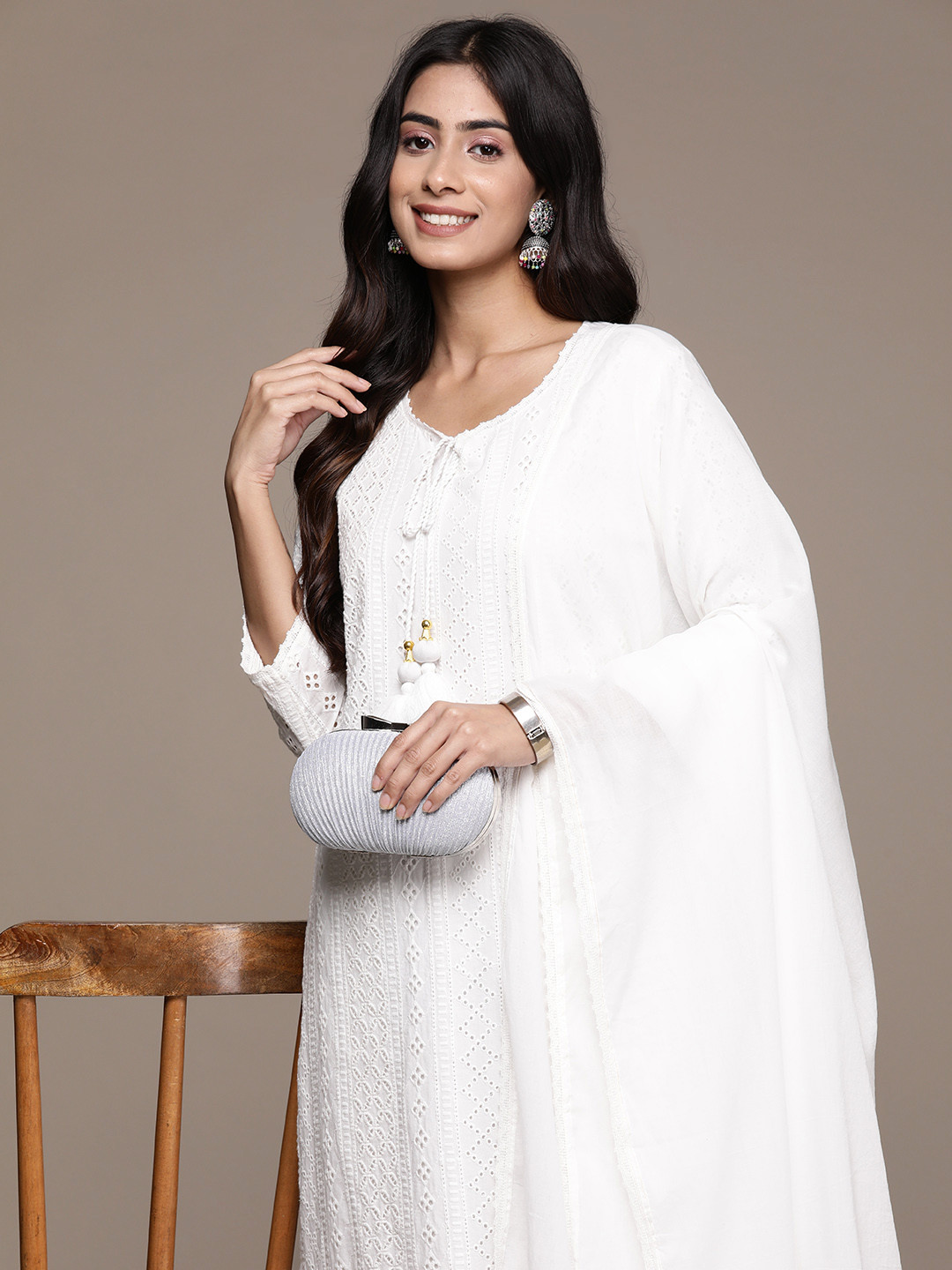 Ishin Women Embroidered Regular Pure Cotton Kurta with Trousers & With Dupatta