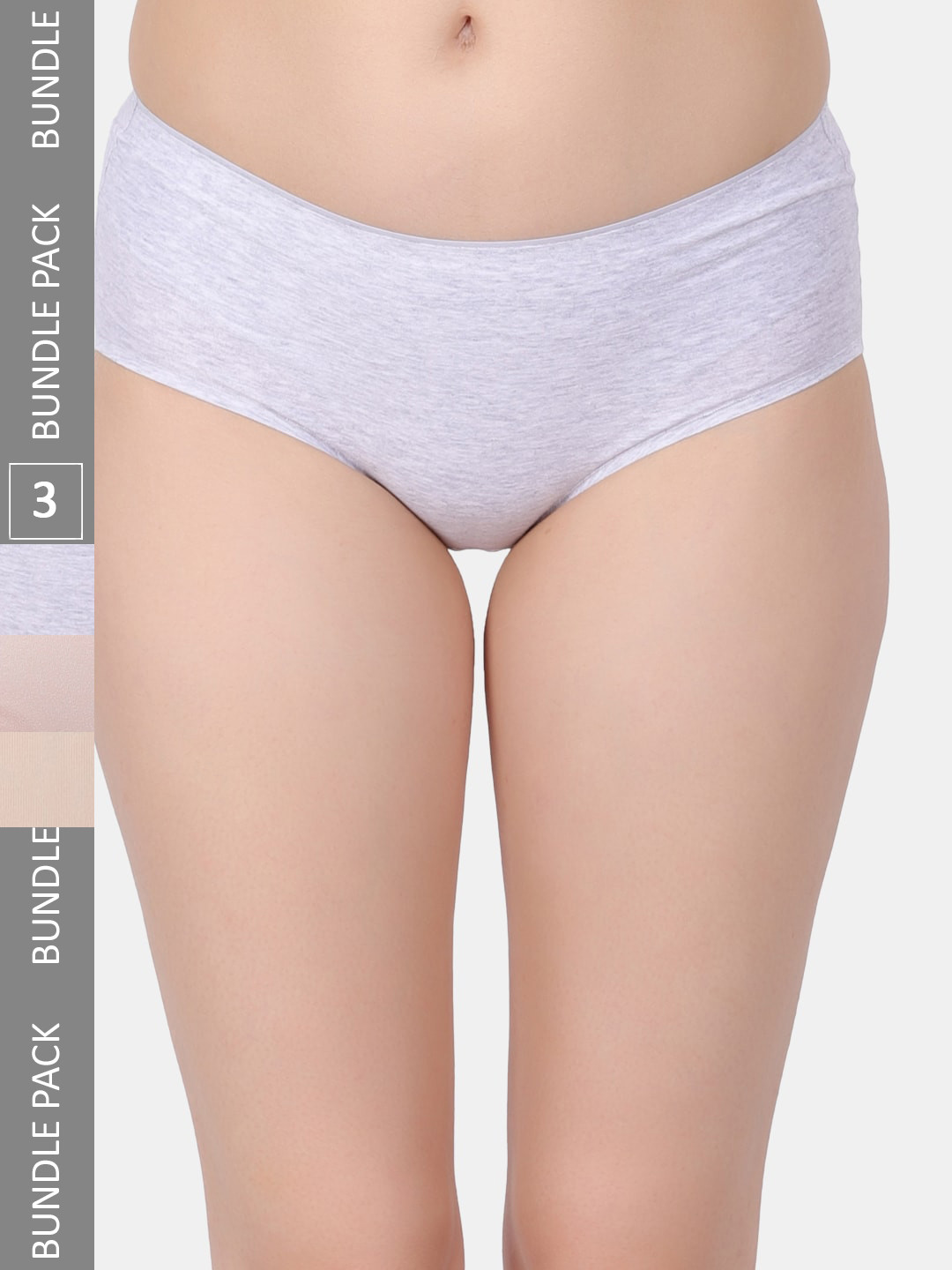 Amour Secret Pack Of 3 Mid-Rise Leak-Proof Assorted Hipster Briefs P312 Gry-Pch-Skn